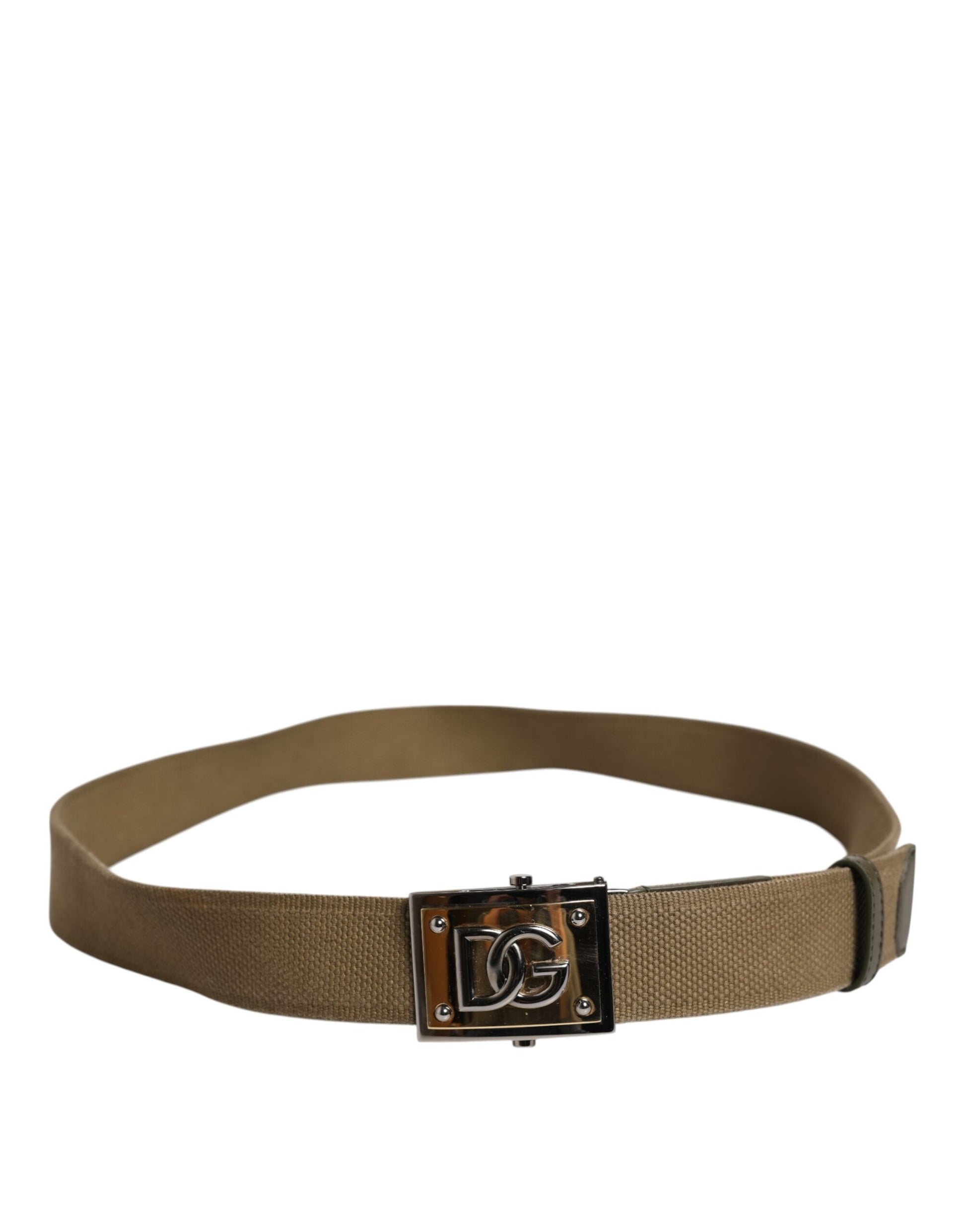 Dolce & Gabbana Military Green Nylon Logo Metal Buckle Belt