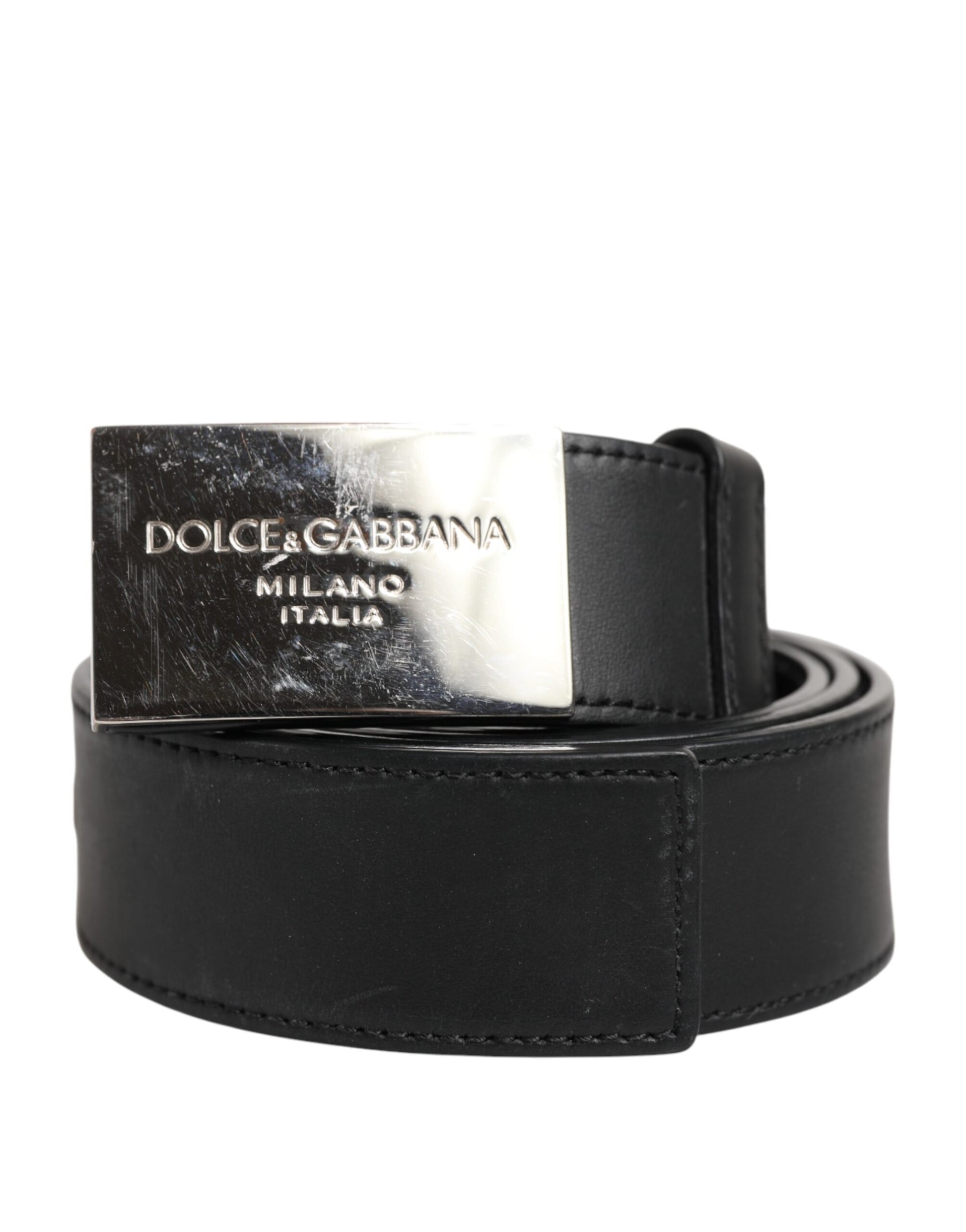 Dolce & Gabbana Black Leather Classic Metal Logo Buckle Belt