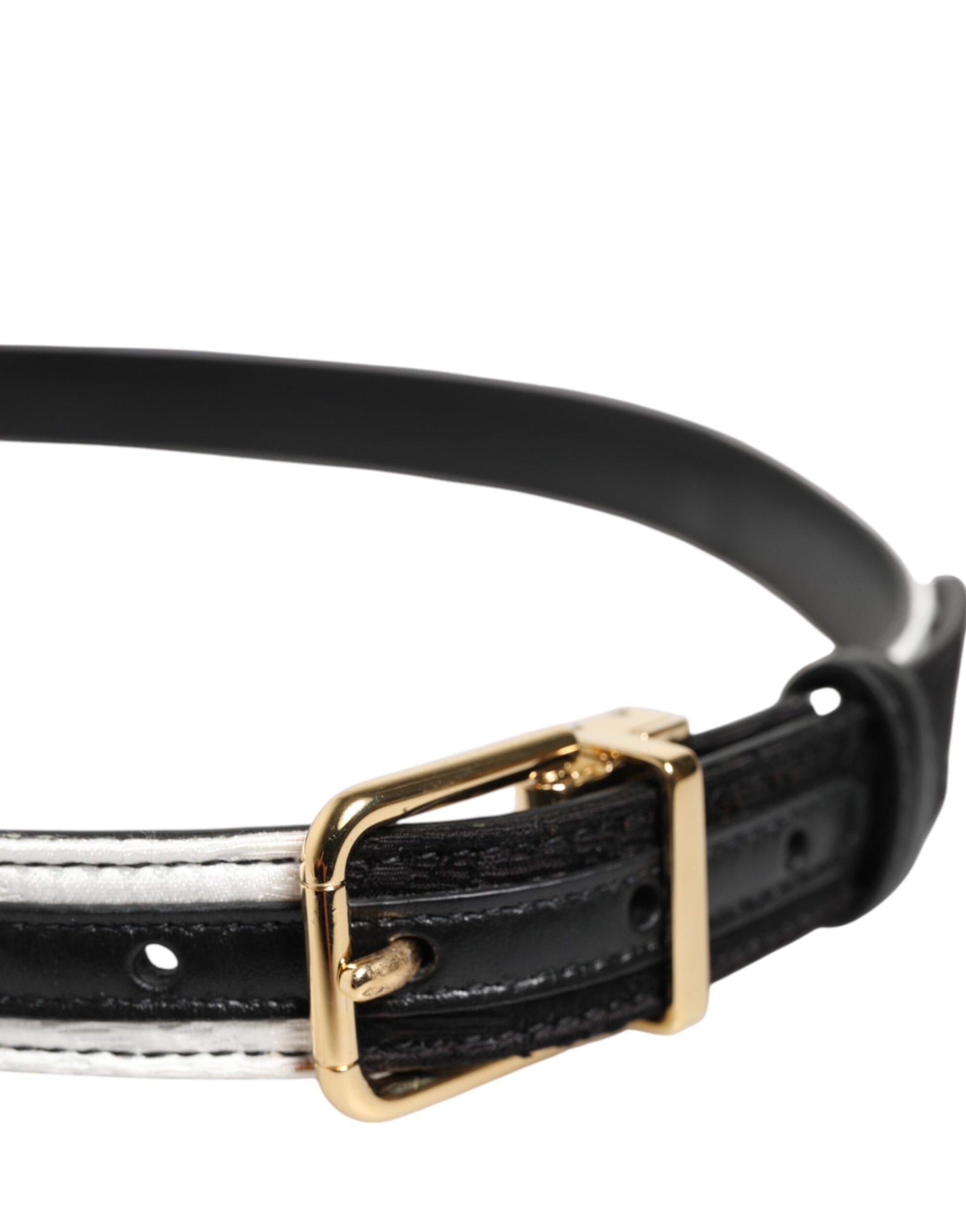 Schwarz-weißer Patchwork-Gürtel mit goldener Metallschnalle