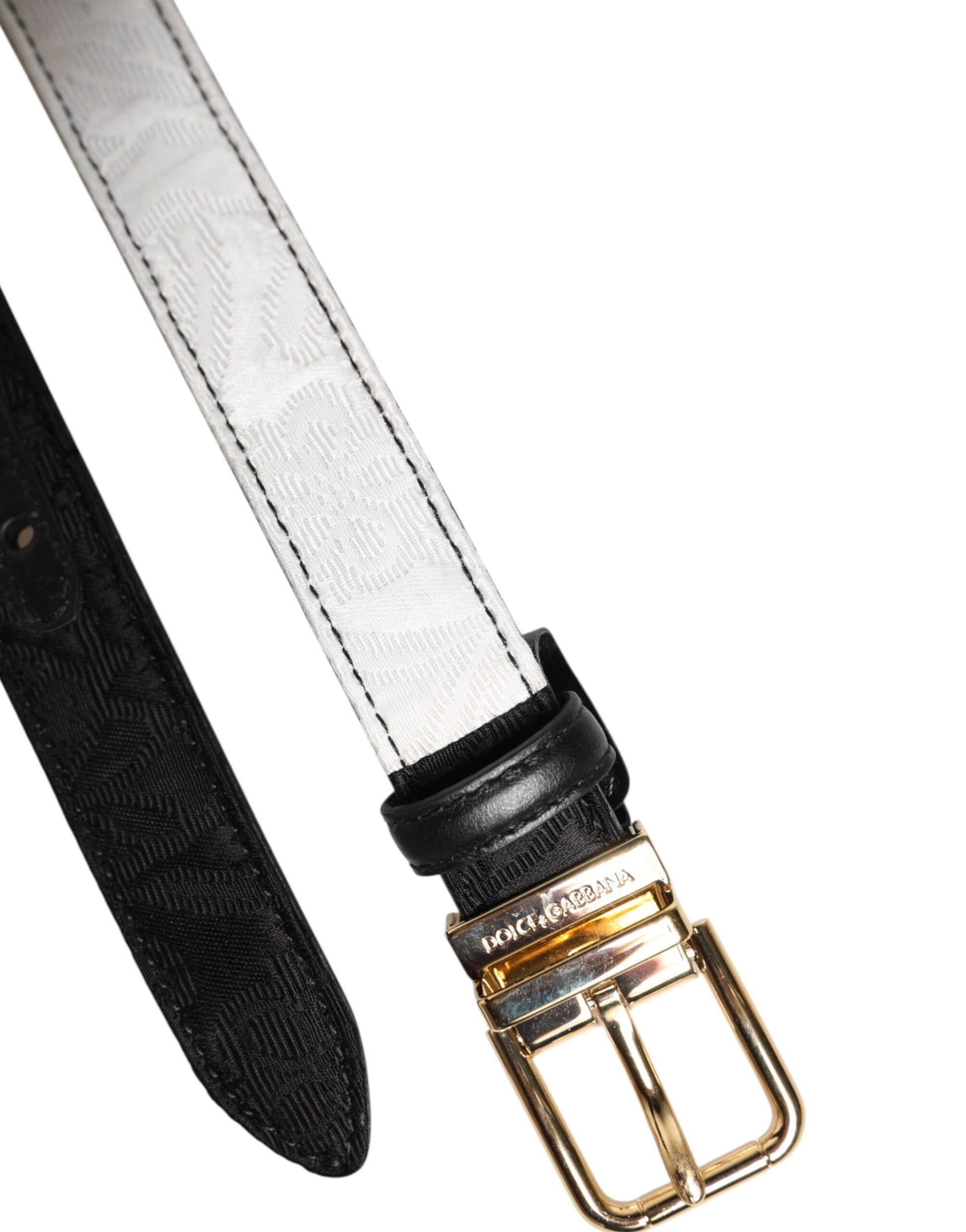 Schwarz-weißer Patchwork-Gürtel mit goldener Metallschnalle