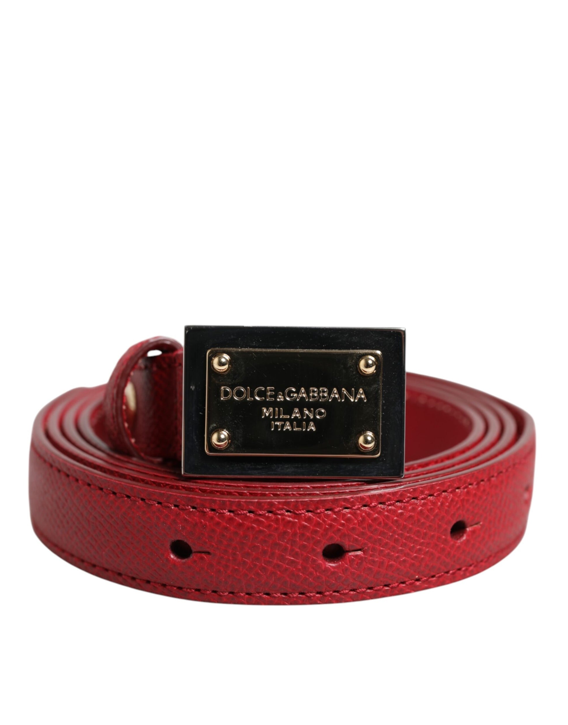 Roter Cintura-Gürtel aus Leder mit quadratischer Metallschnalle
