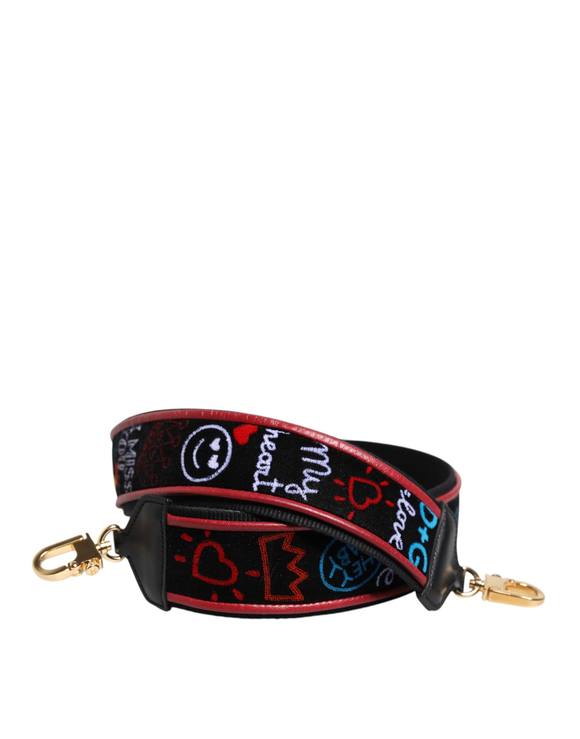 Schwarzer Schultergurt für Damentaschenzubehör aus bedruckter Baumwolle