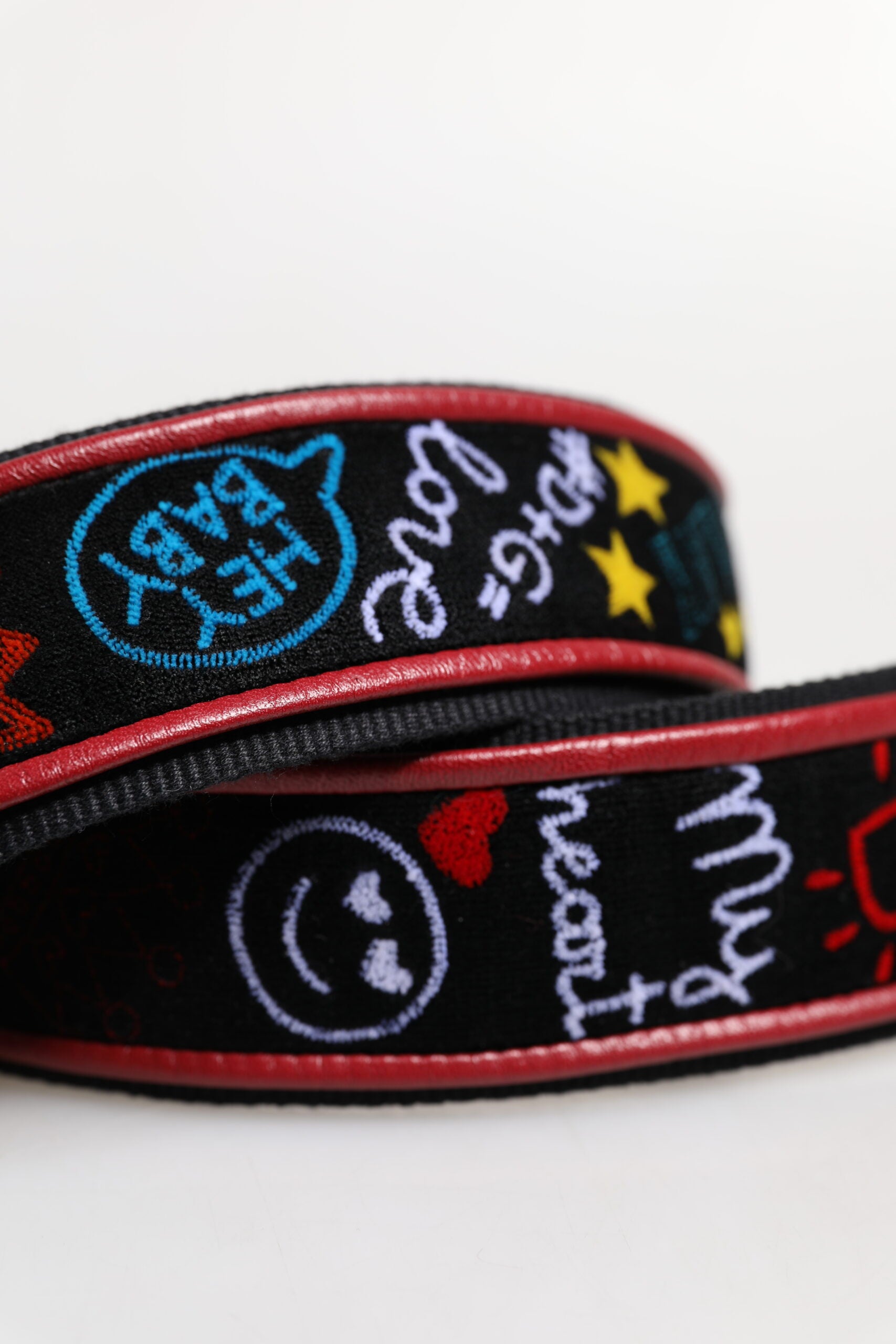 Schwarzer Schultergurt für Damentaschenzubehör aus bedruckter Baumwolle