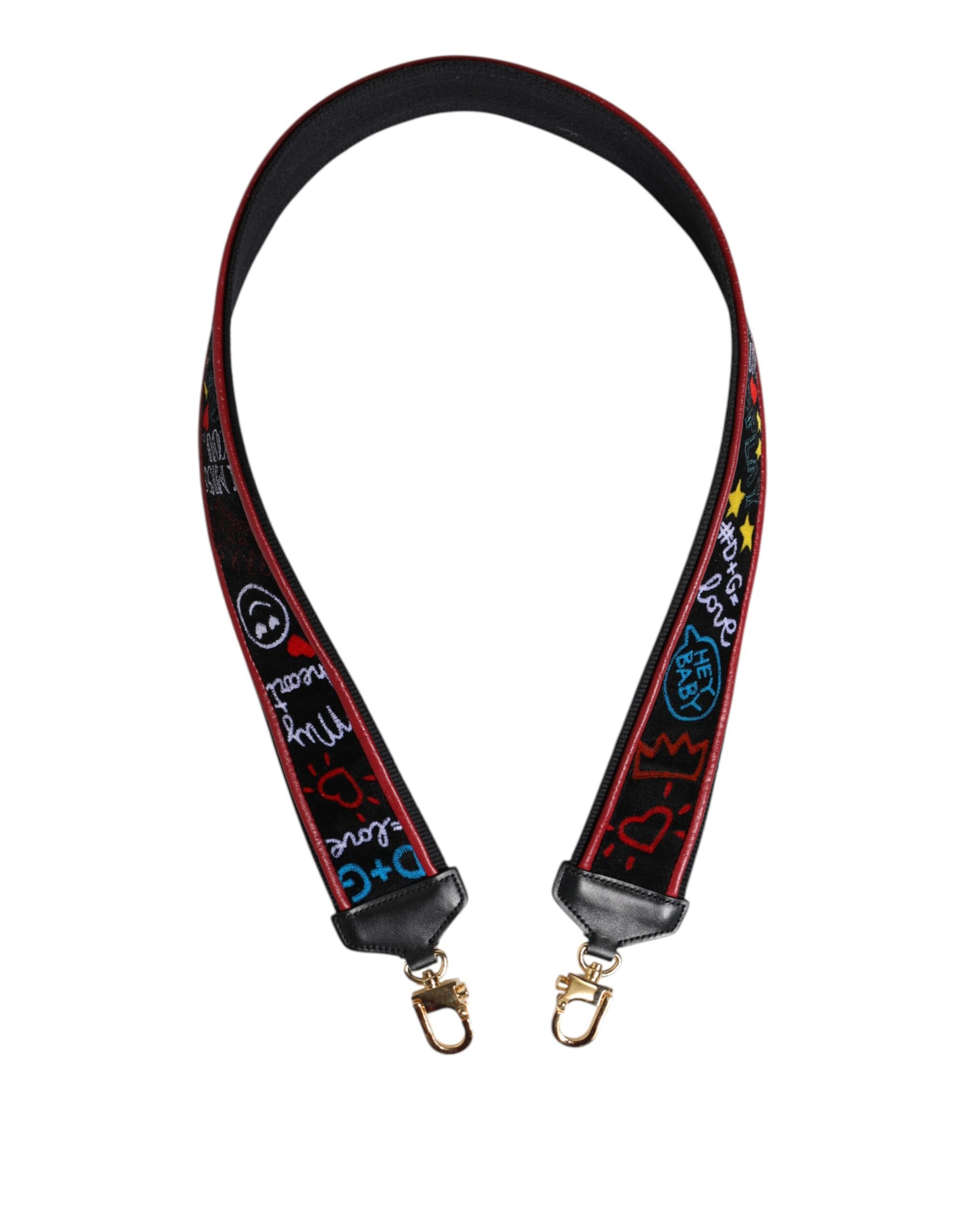 Schwarzer Schultergurt für Damentaschenzubehör aus bedruckter Baumwolle