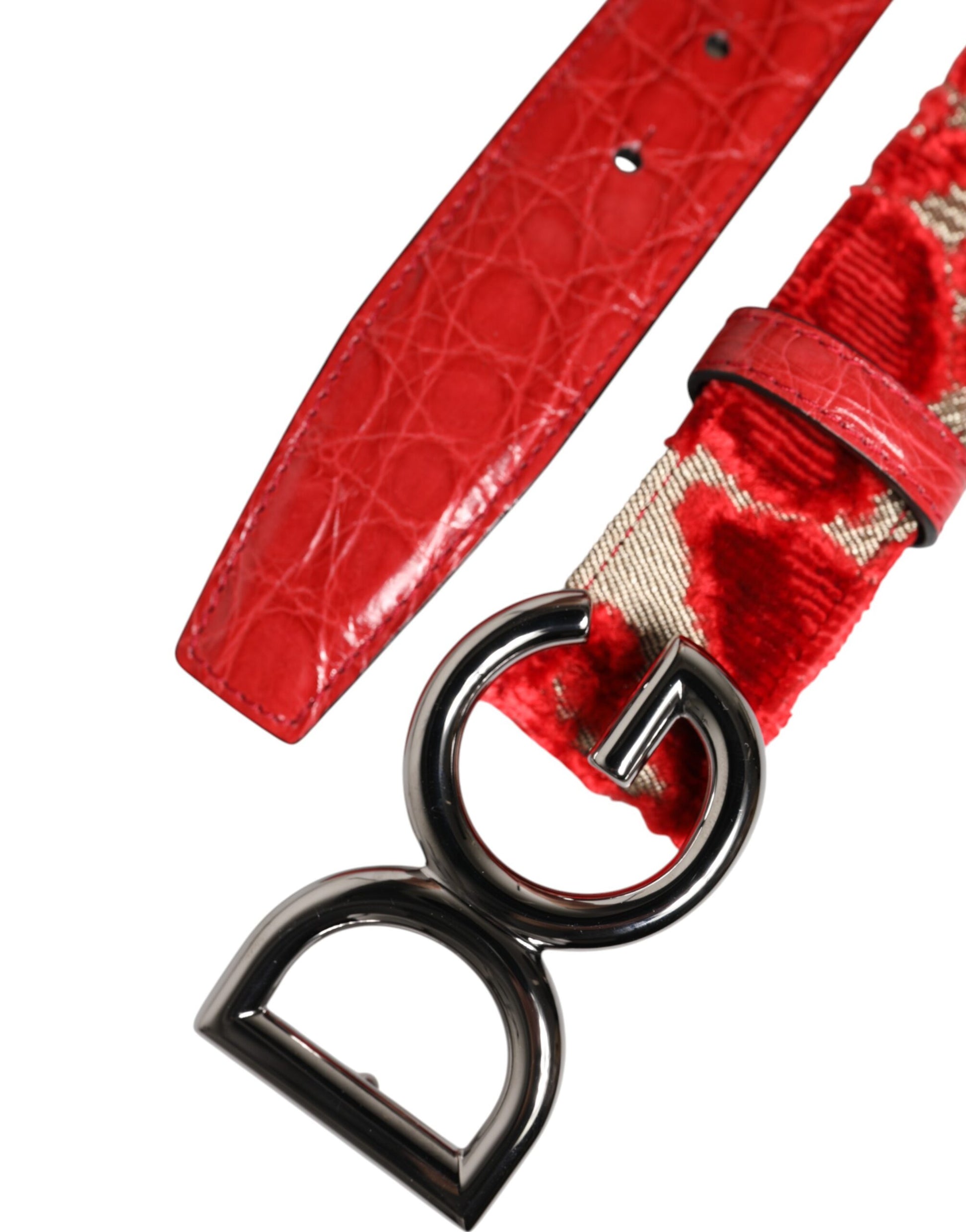 Roter Viskosegürtel mit silberner DG-Logo-Metallschnalle