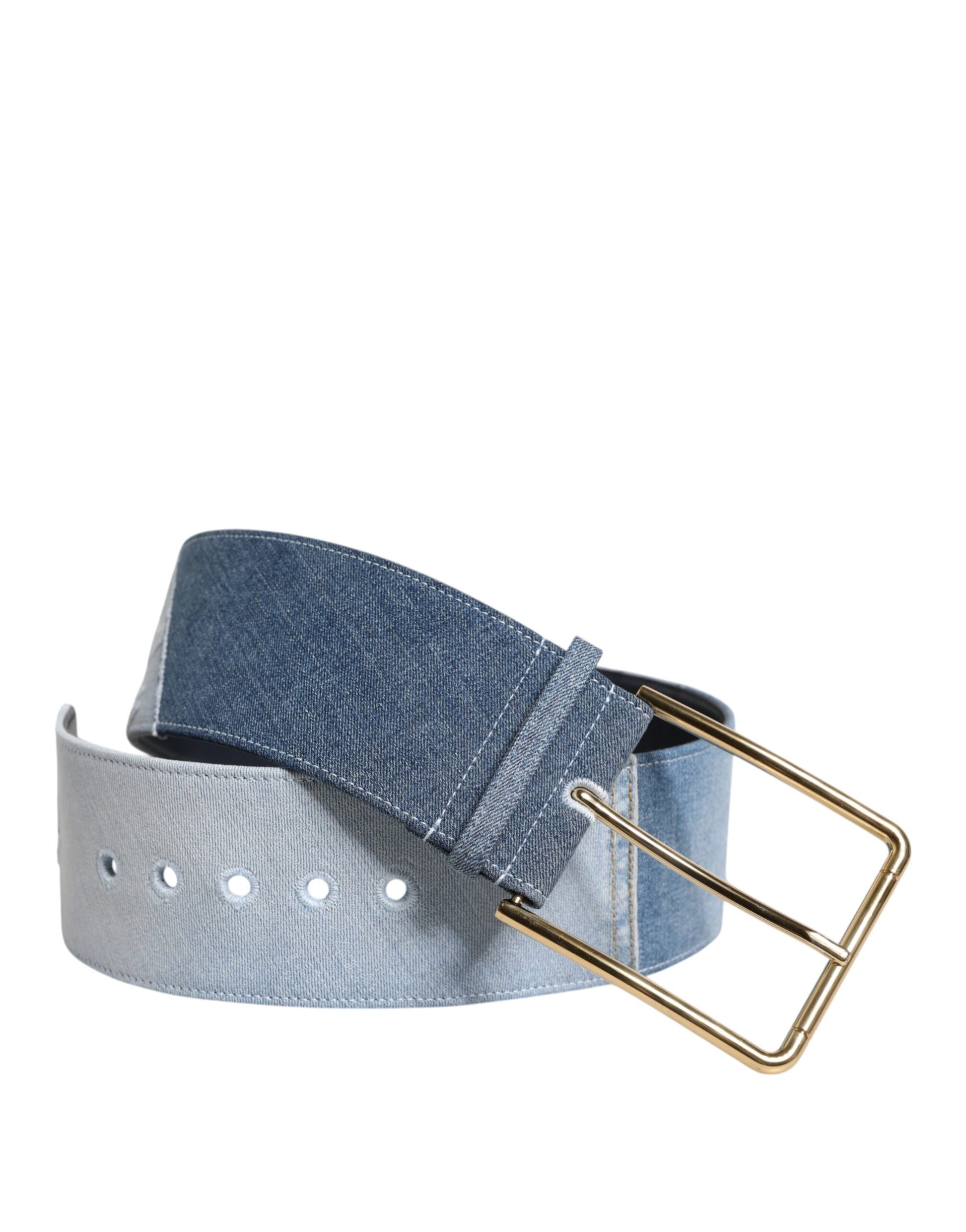 Zweifarbiger Jeansgürtel in Blau mit goldener Metallschnalle
