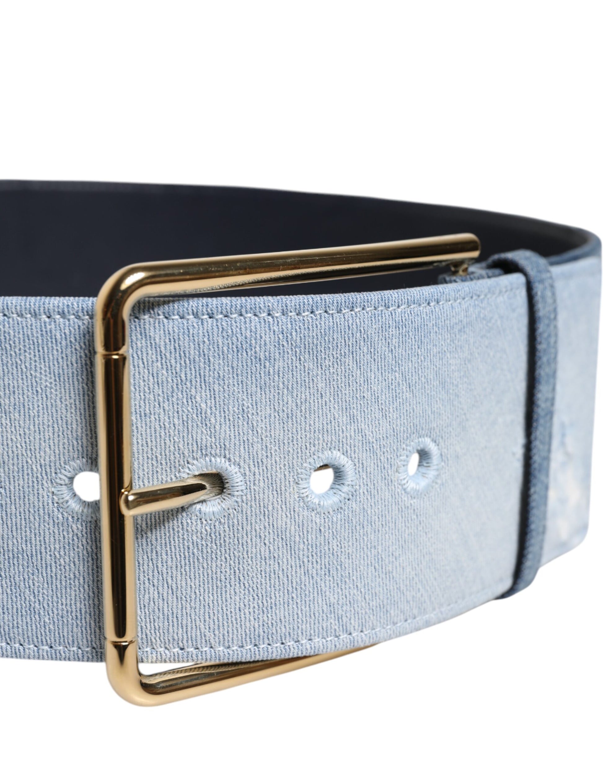 Zweifarbiger Jeansgürtel in Blau mit goldener Metallschnalle
