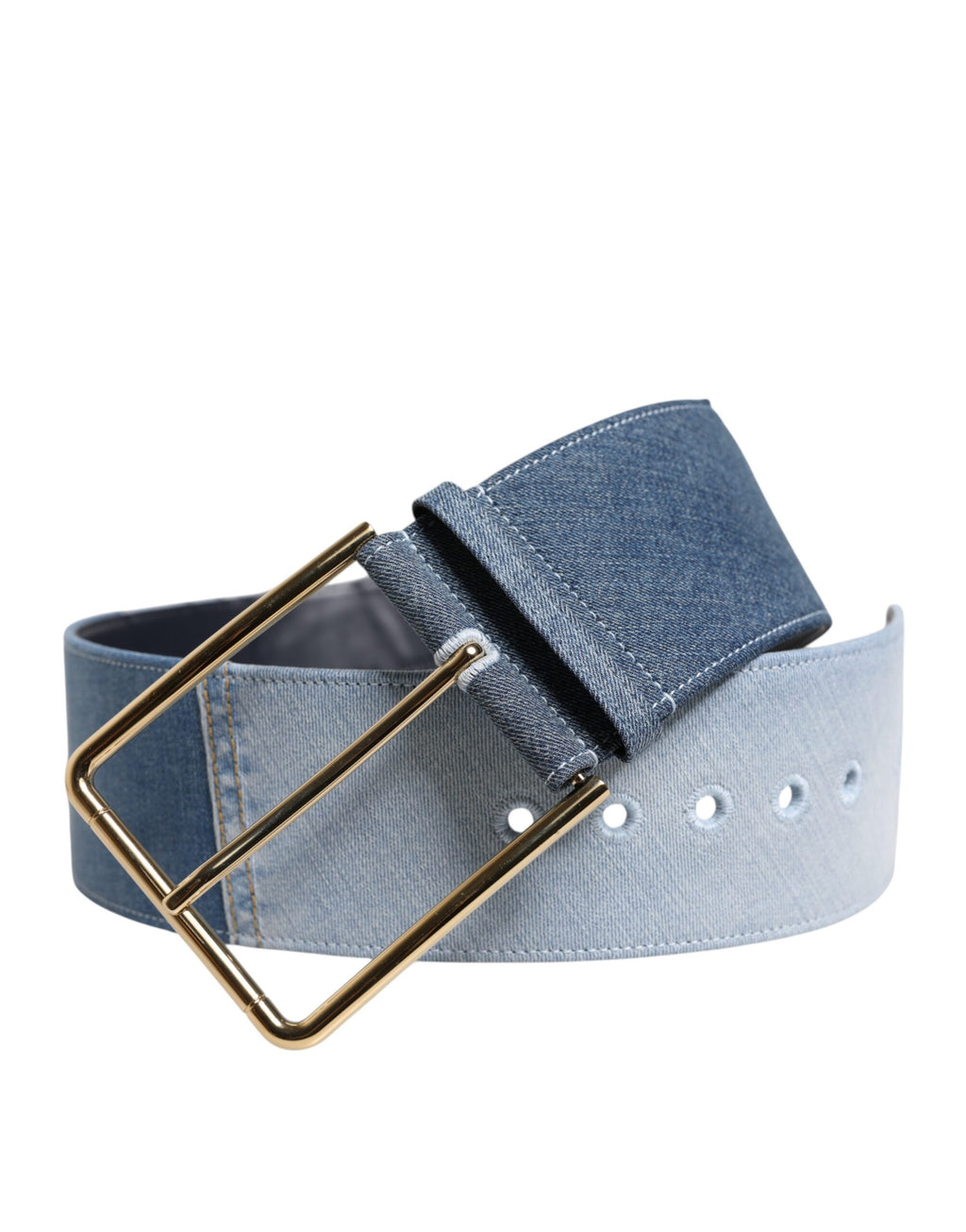 Zweifarbiger Jeansgürtel in Blau mit goldener Metallschnalle