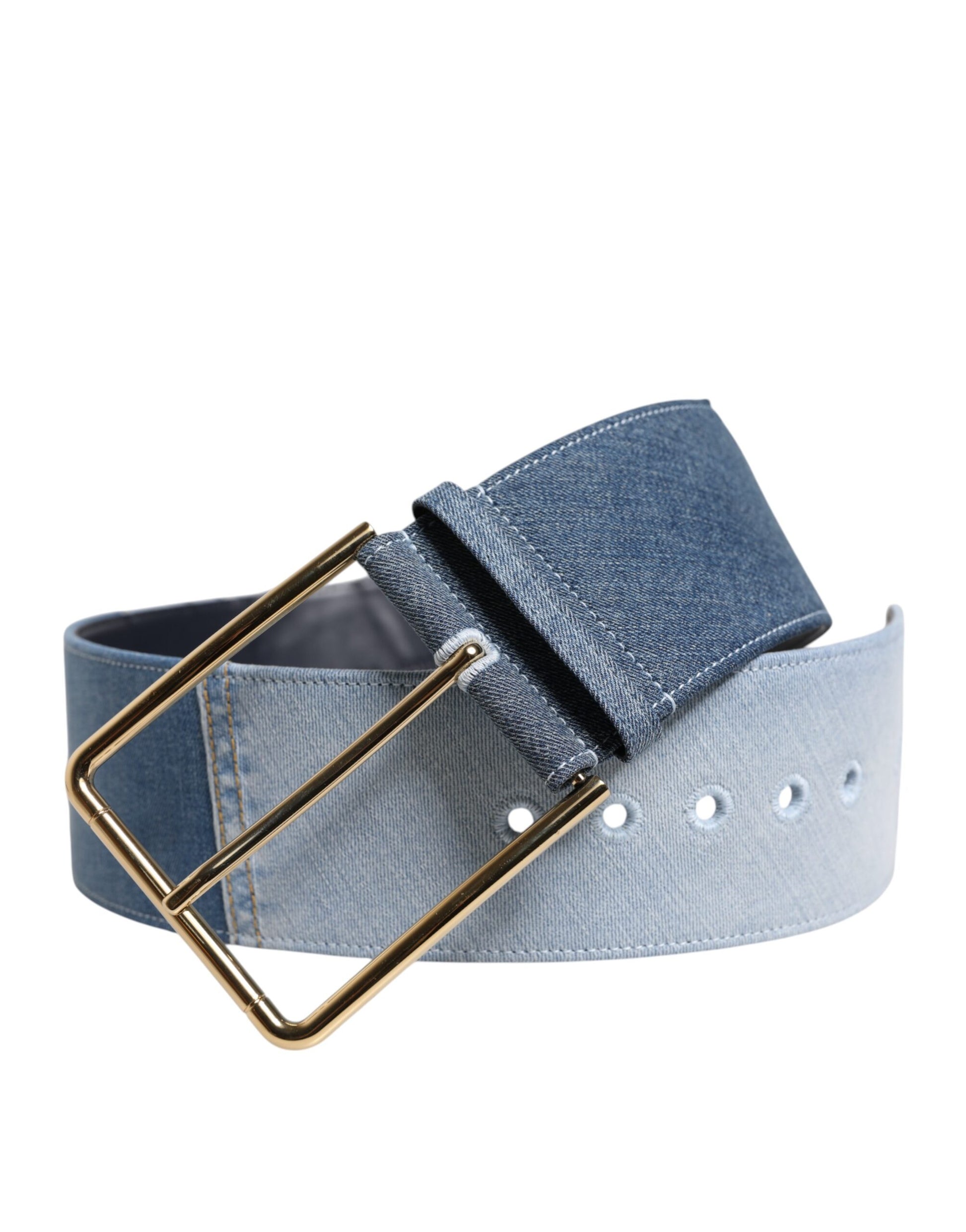 Zweifarbiger Jeansgürtel in Blau mit goldener Metallschnalle