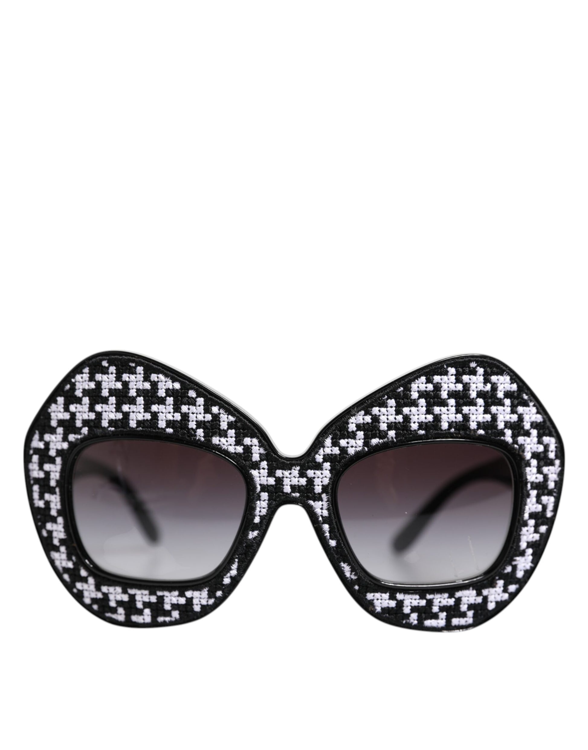 Dolce & Gabbana Black White PIED DE POULE Print Oversized Shades Sunglasses