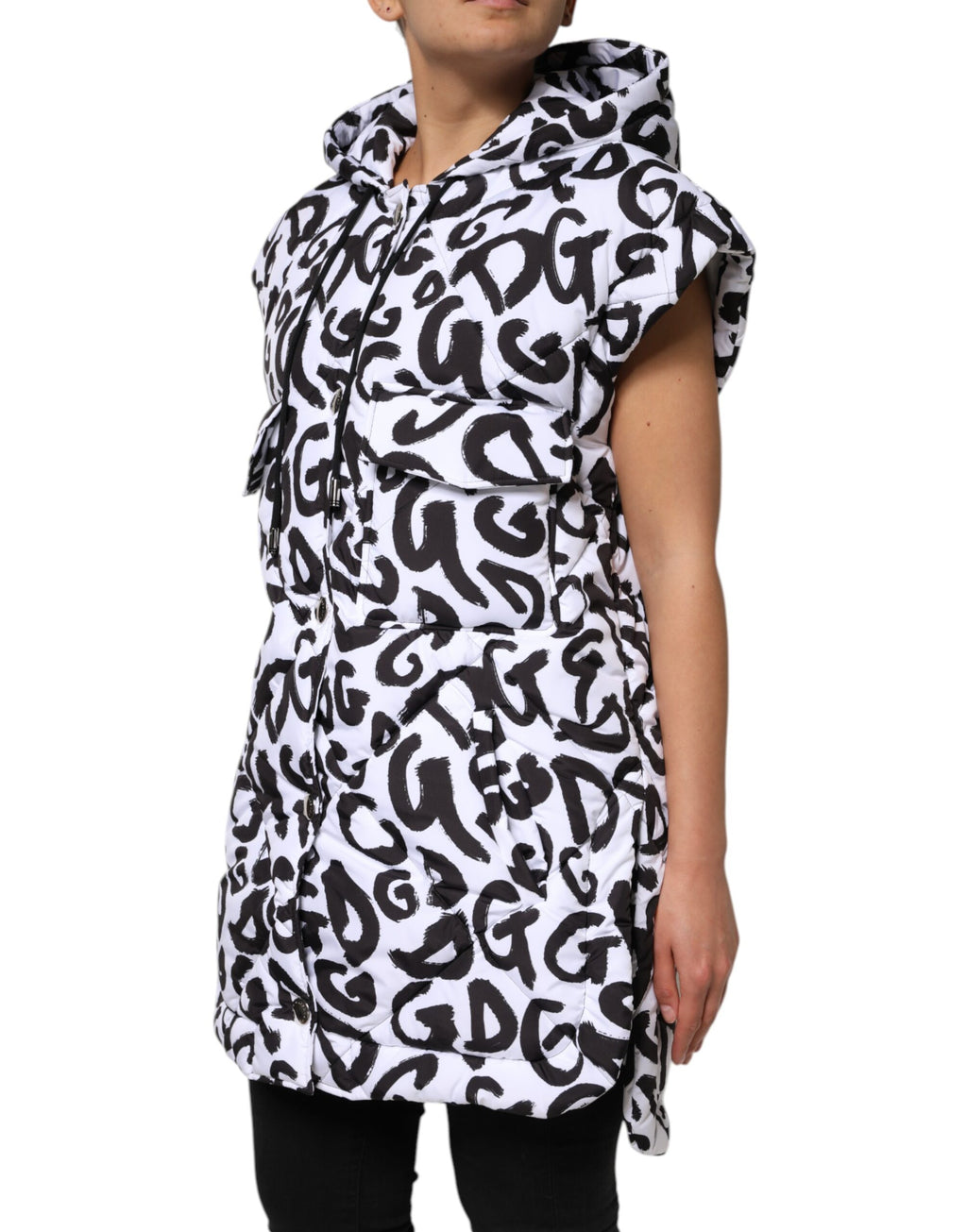 Dolce & Gabbana White DG Mania Hooded Sleeveless Puffer Jacket