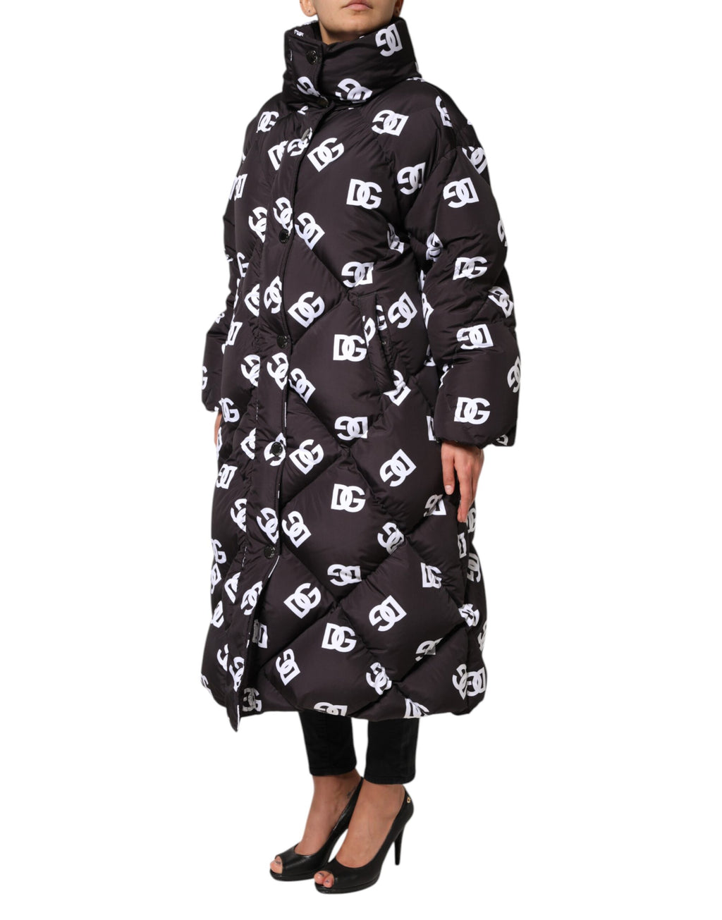 Dolce & Gabbana Black DG Mania Puffer Quilted Long Coat Jacket