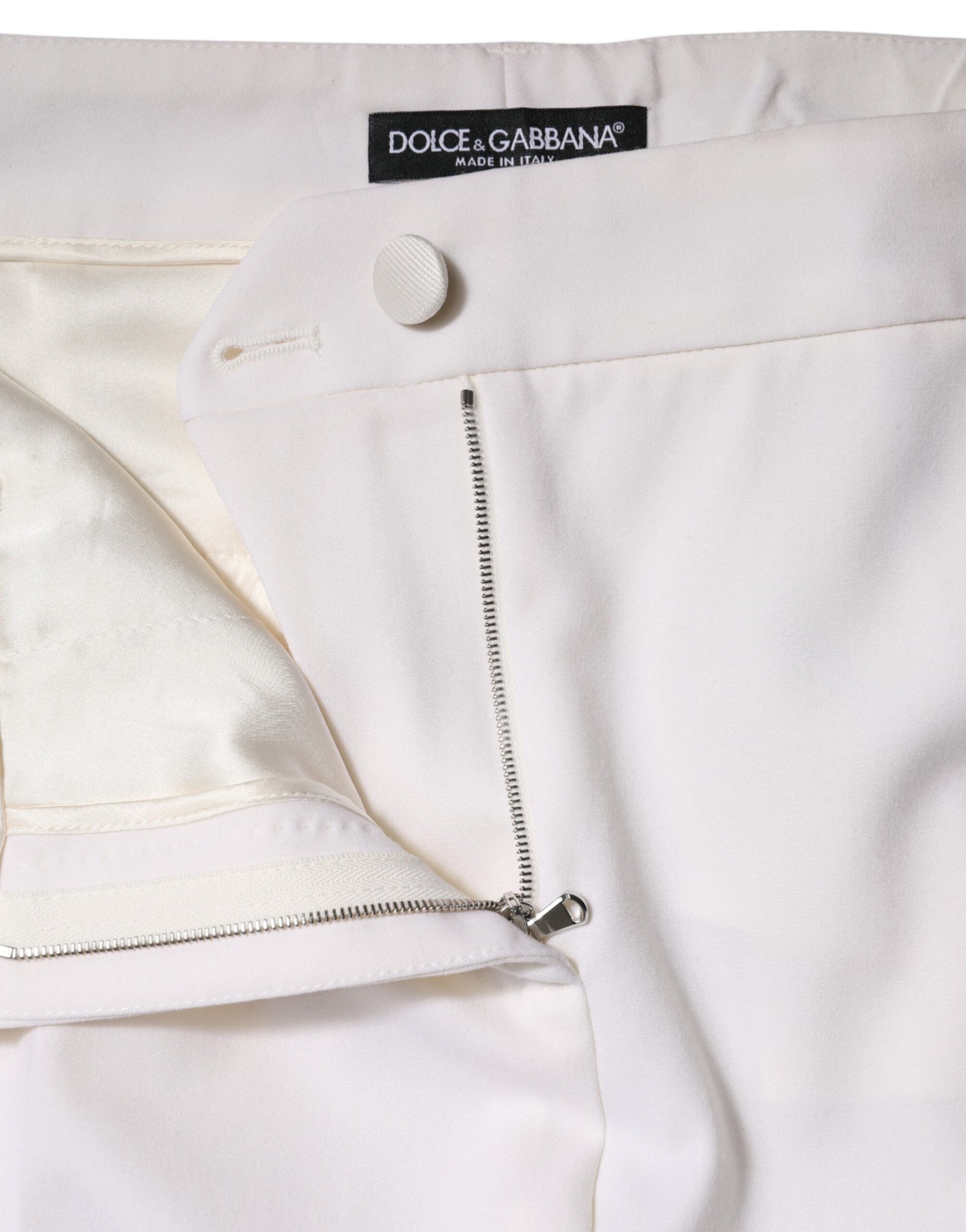 Dolce & Gabbana White Wool Mid Waist Tapered Pants