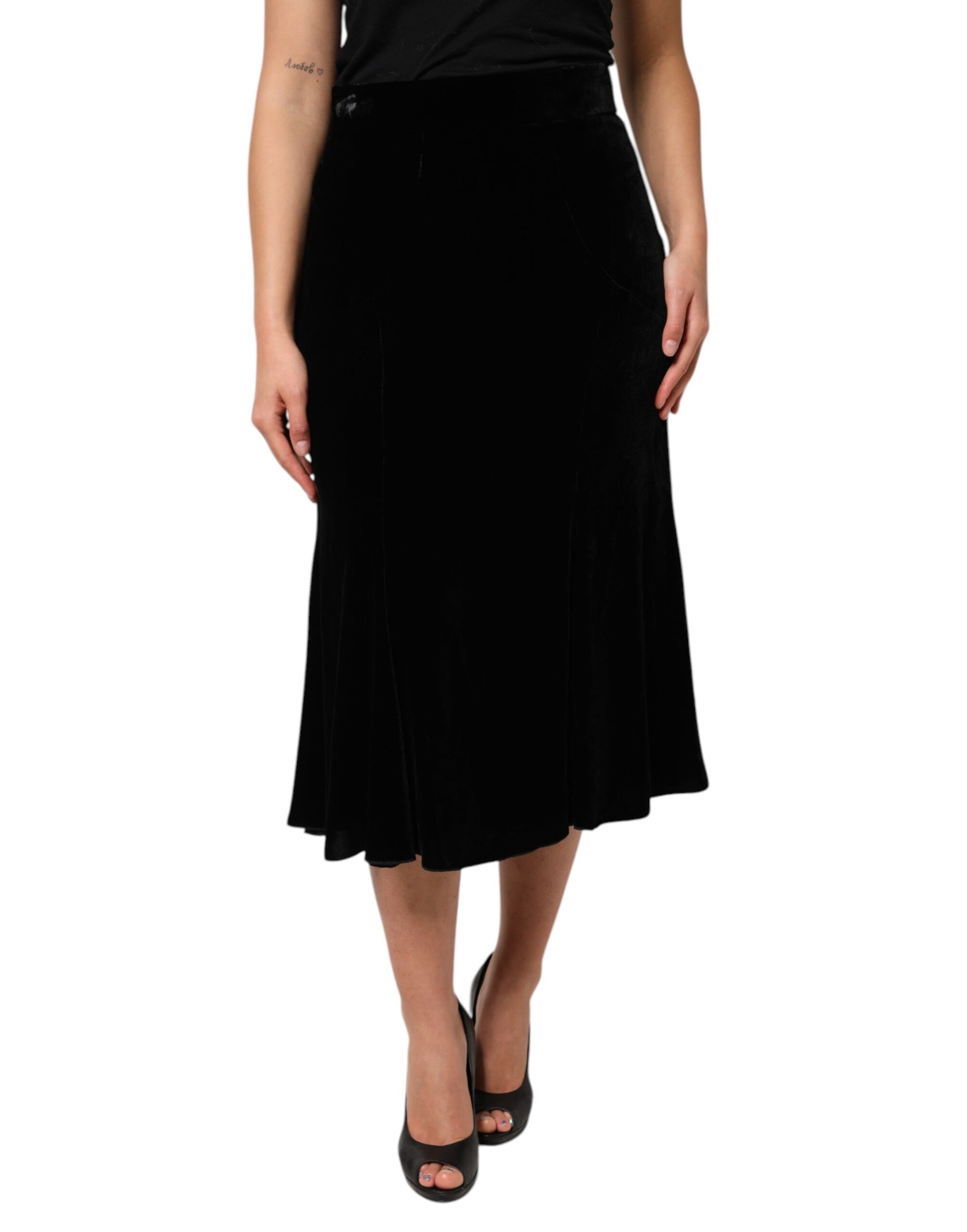 Dolce & Gabbana Black High Waist Fit Flared Midi Skirt