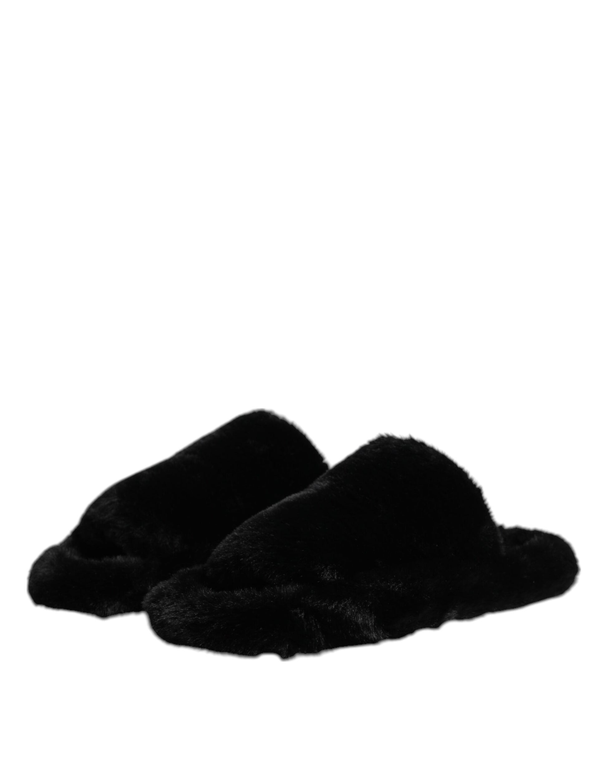 Dolce & Gabbana Black Polyester Velvet Slides Slipper Shoes