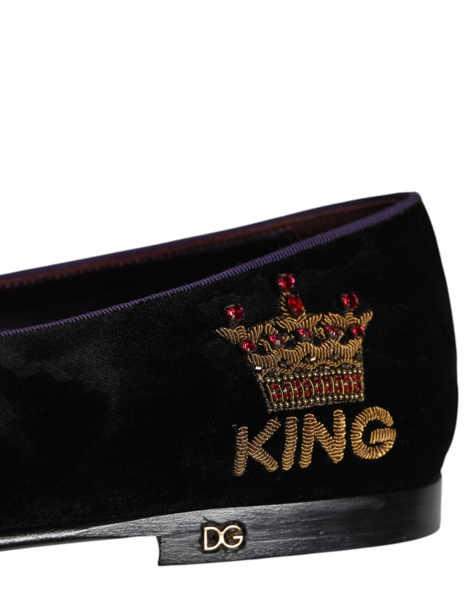 Dolce & Gabbana Black DG Crown Embroidery Loafers Slip On Shoes