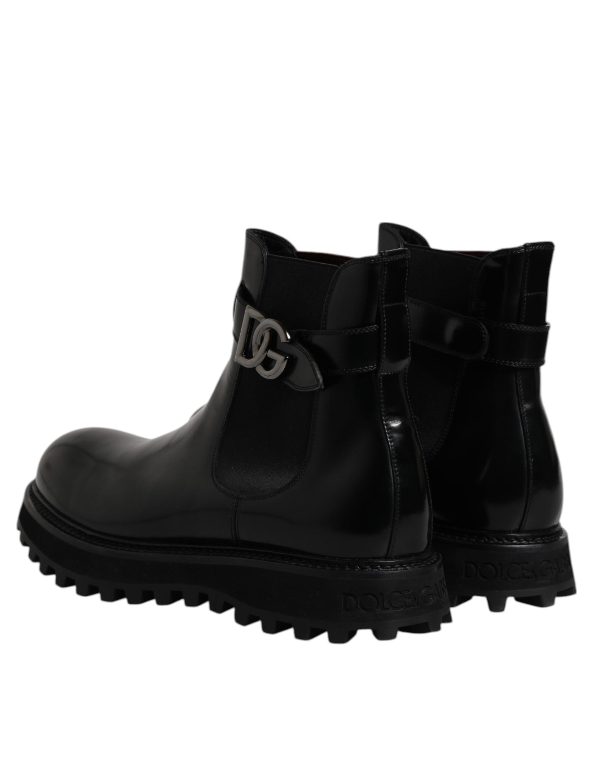 Dolce & Gabbana Black Belted DG Logo Men Chelsea Boots Shoes