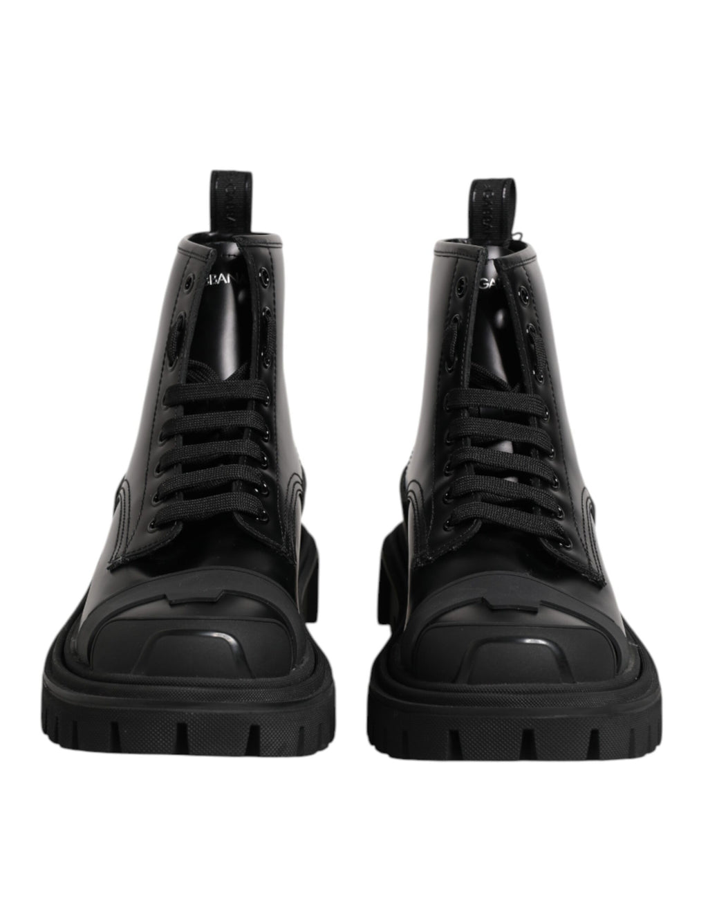 Black Leather Lace Up Mid Calf Boots Shoes