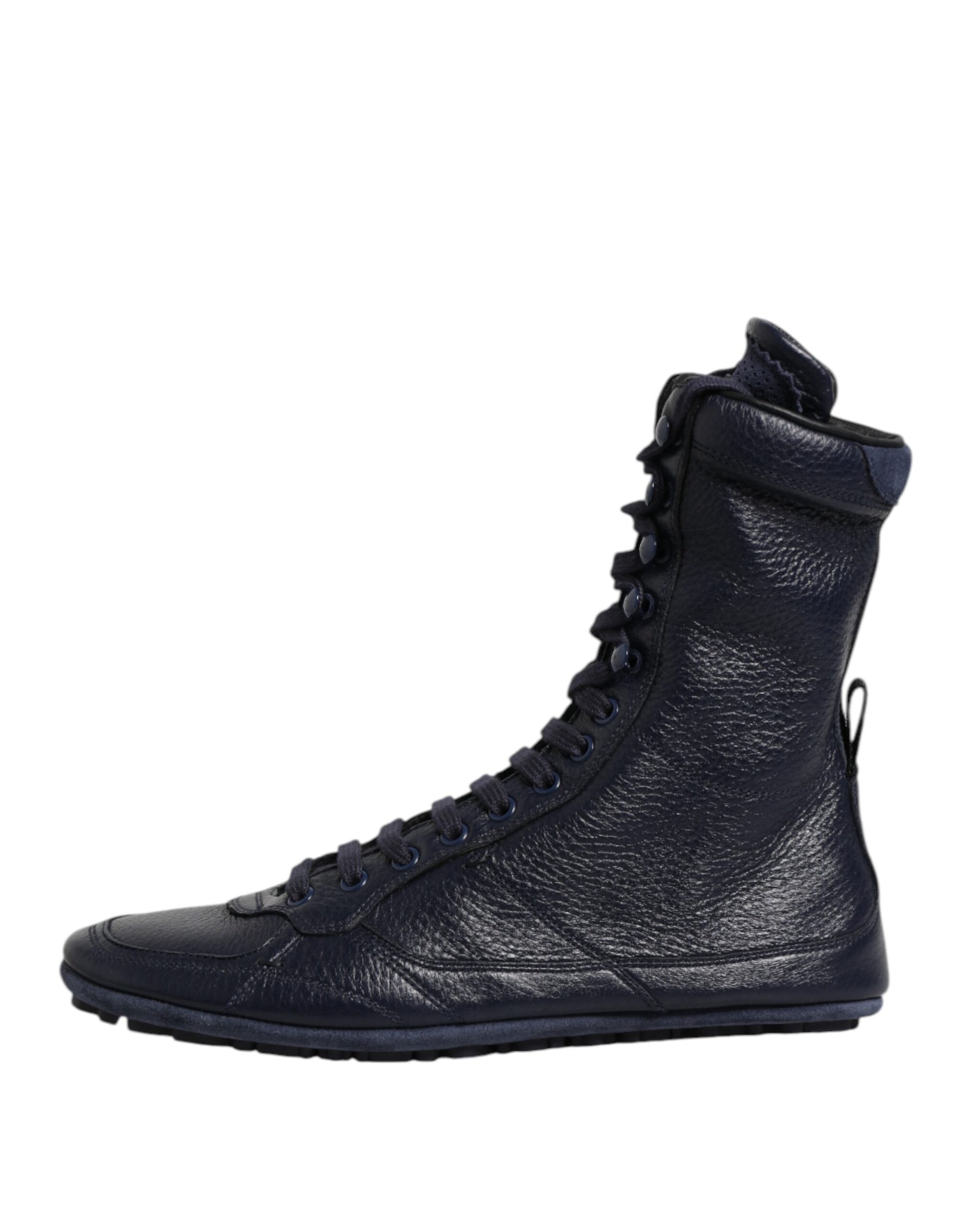 Dolce & Gabbana Dark Blue Leather KING High Top Sneakers Shoes