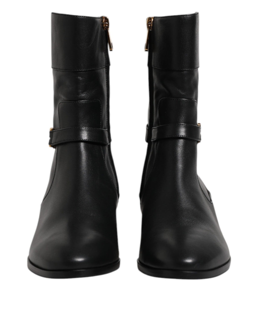 Black Leather Flats Logo Short Boots Shoes