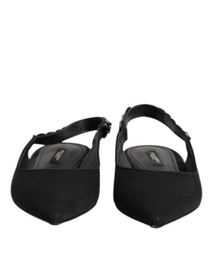 Dolce & Gabbana Black Crystal Charmeuse Slingback Shoes