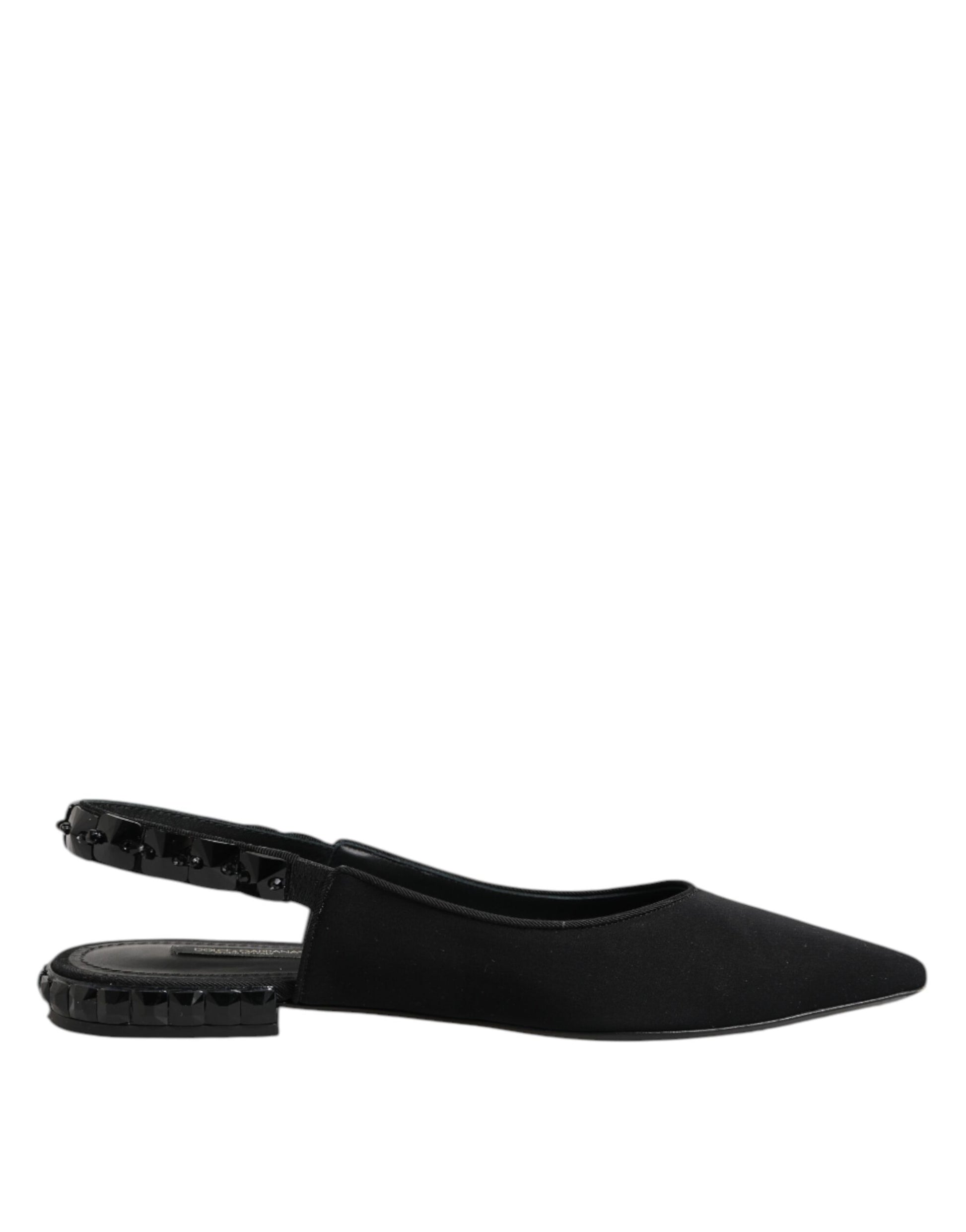 Dolce & Gabbana Black Crystal Charmeuse Slingback Shoes