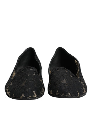 Dolce & Gabbana Black Taormina Lace Slip On Flats Shoes