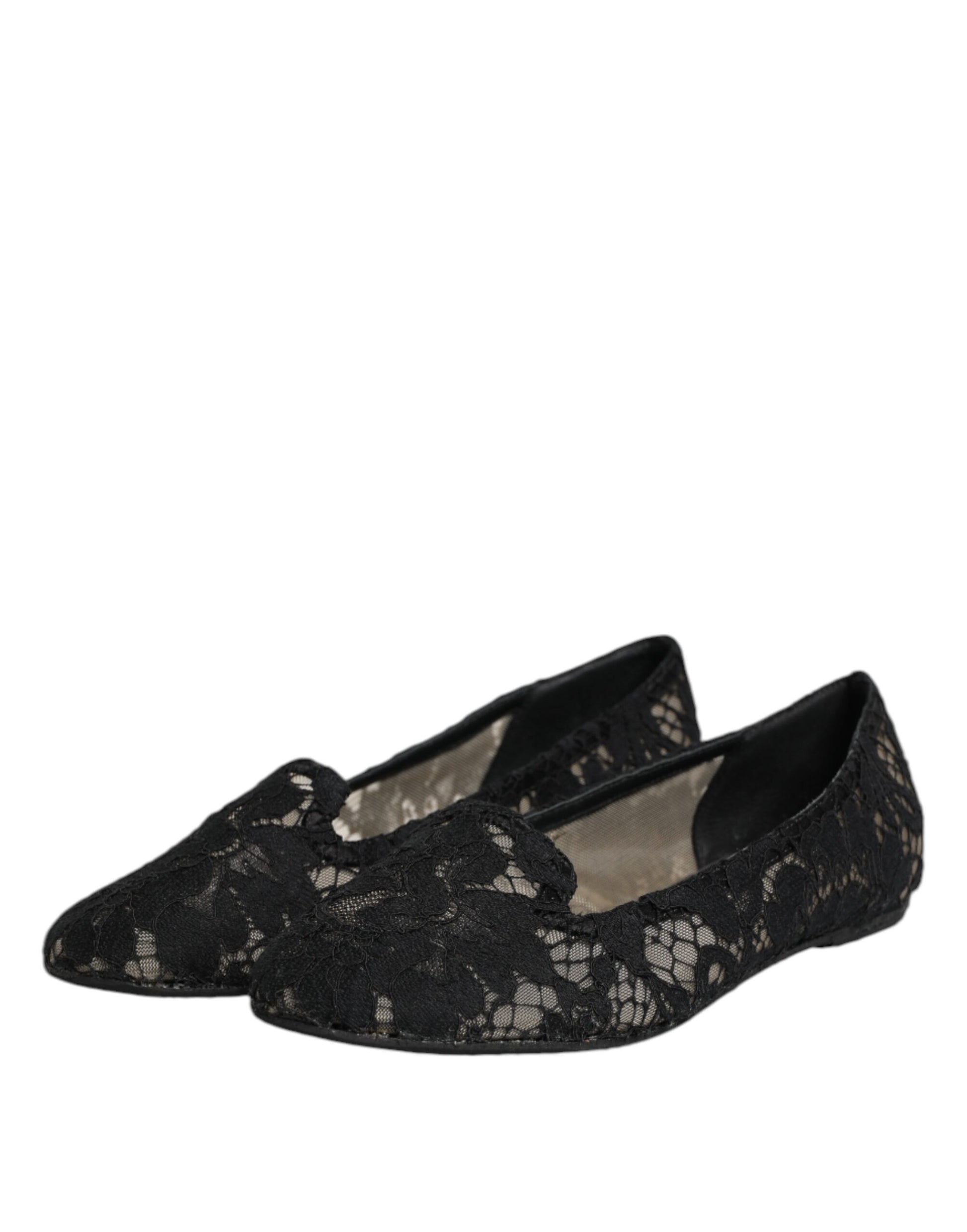 Dolce & Gabbana Black Taormina Lace Slip On Flats Shoes