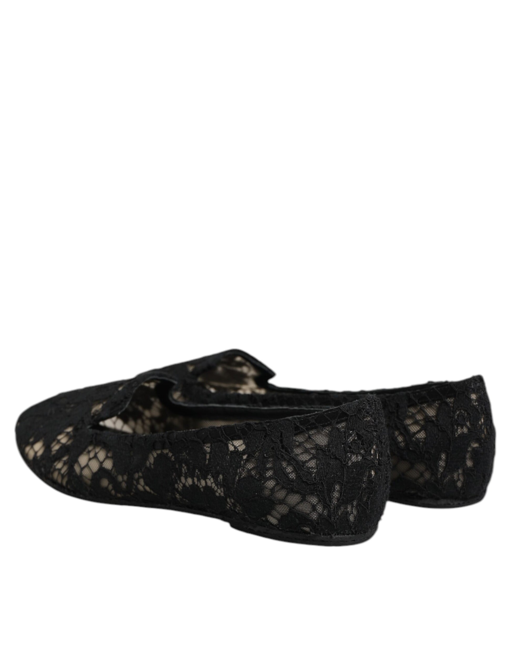 Dolce & Gabbana Black Taormina Lace Slip On Flats Shoes