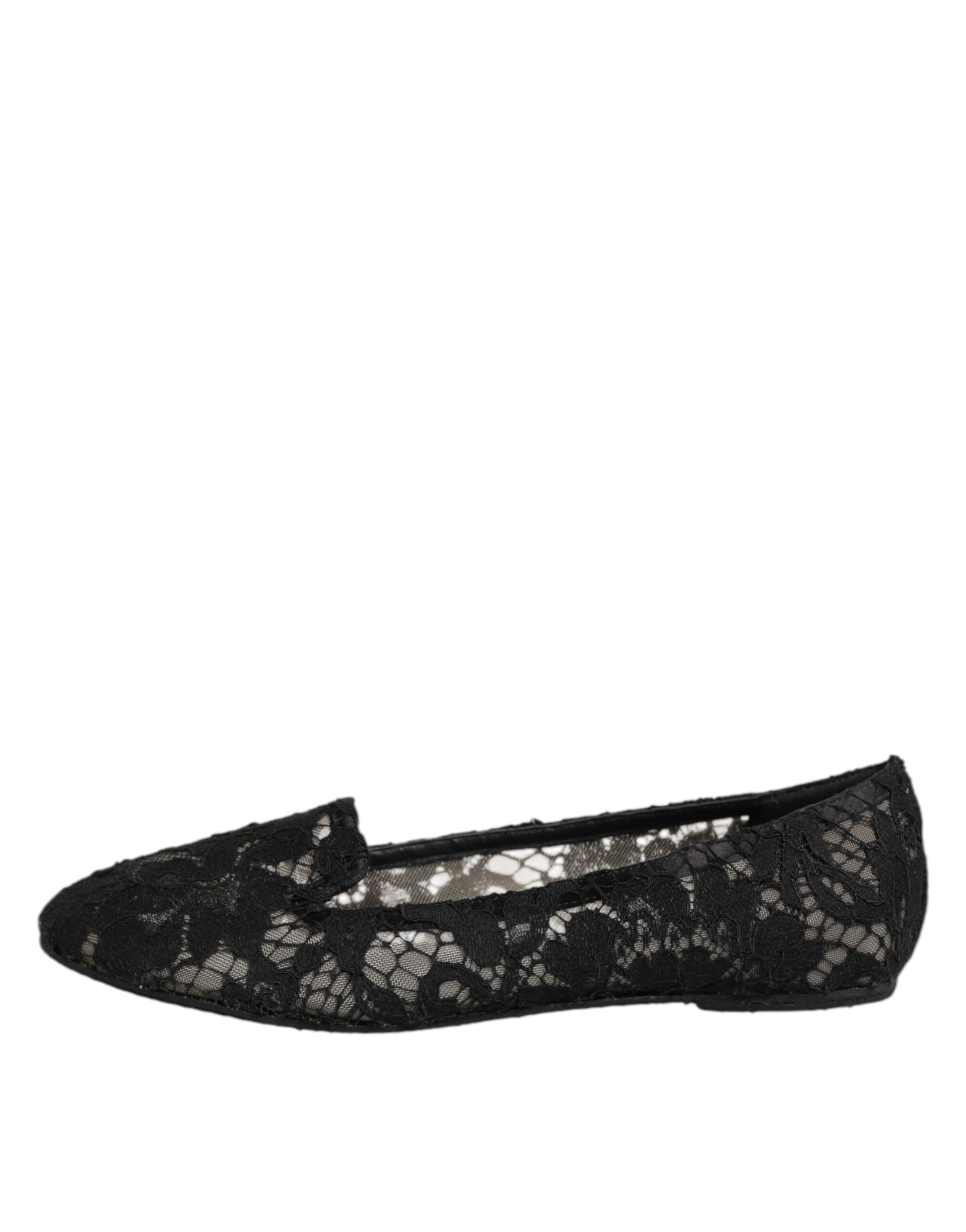 Dolce & Gabbana Black Taormina Lace Slip On Flats Shoes