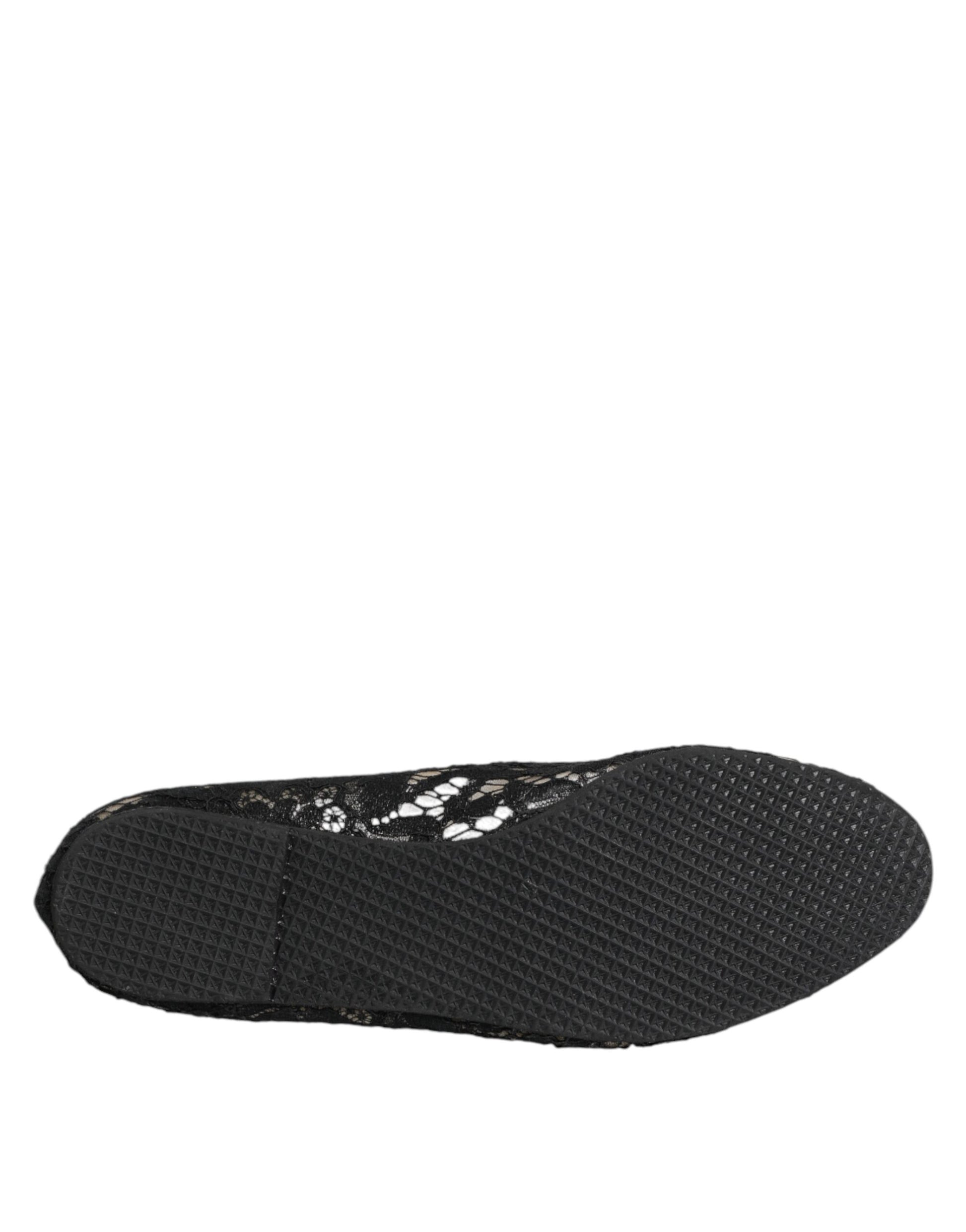 Dolce & Gabbana Black Taormina Lace Slip On Flats Shoes