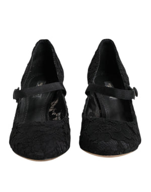 Dolce & Gabbana Black Mary Jane Taormina Lace Pumps Shoes
