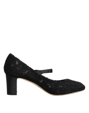 Dolce & Gabbana Black Mary Jane Taormina Lace Pumps Shoes