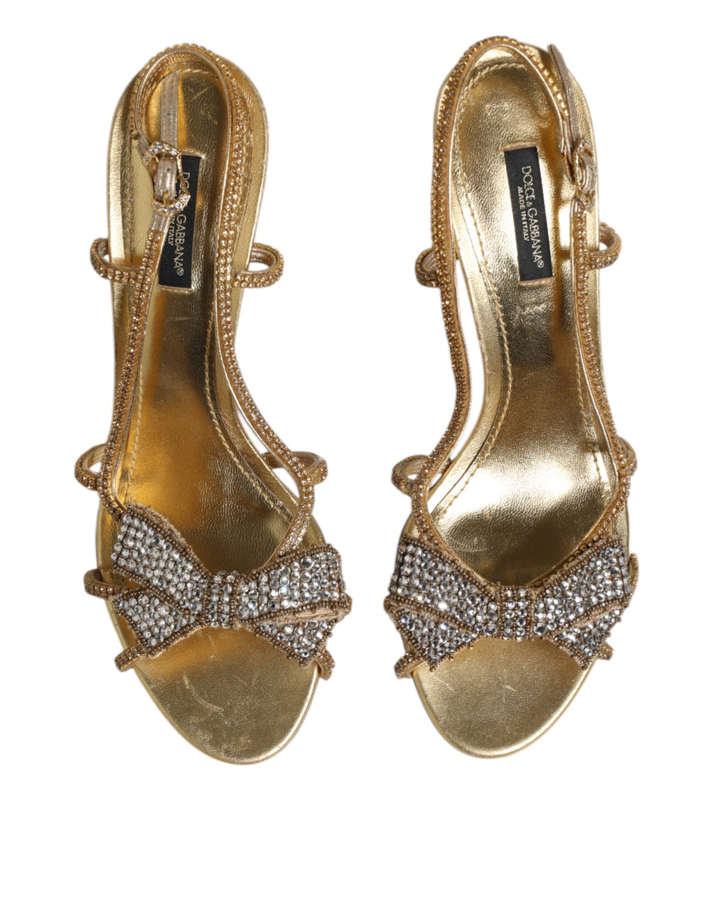 Dolce & Gabbana Gold Strass Ankle Strap Heels Sandals Shoes