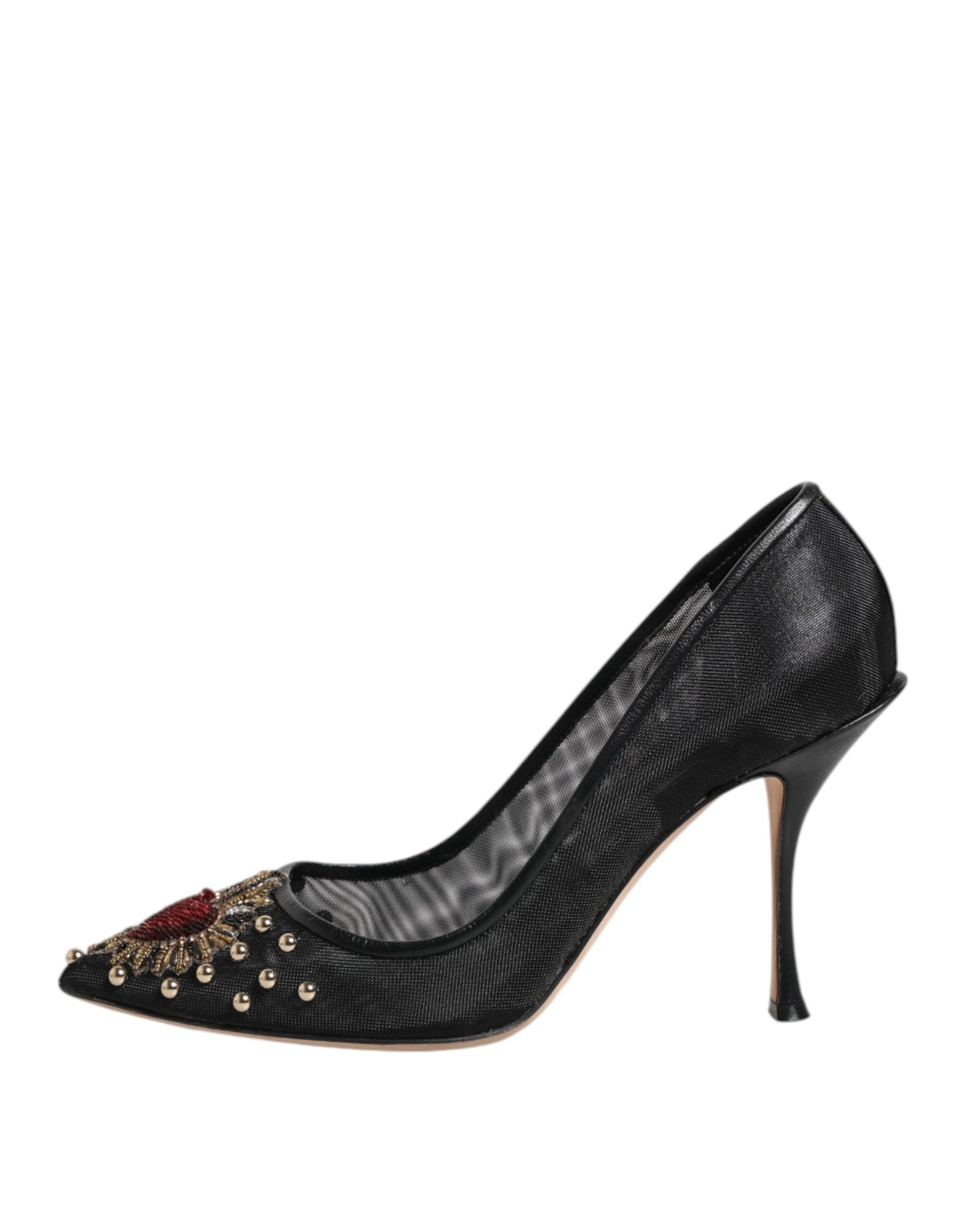 Black Sacred Heart Stiletto Heels Pumps Shoes