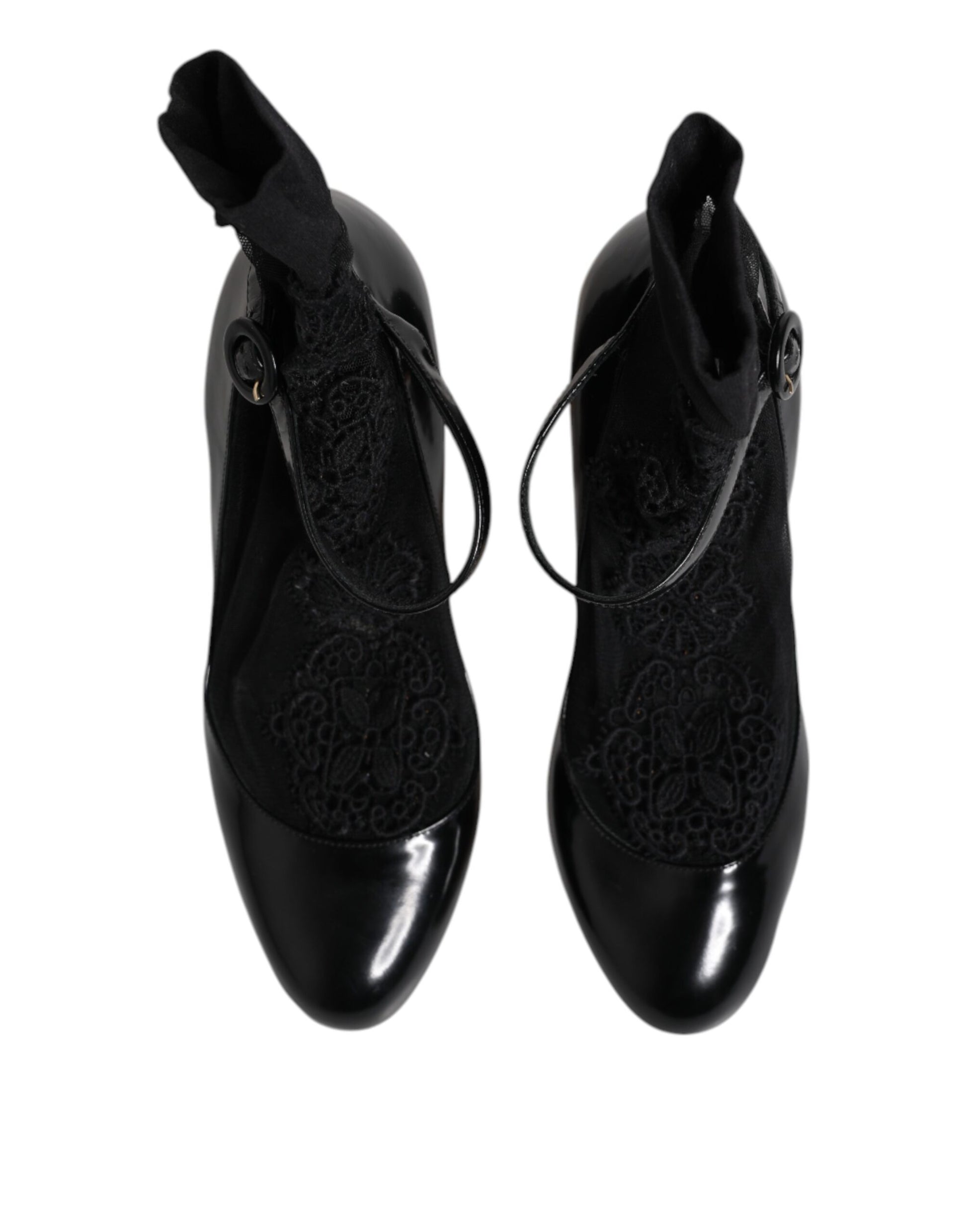 Dolce & Gabbana Black Leather Lace Socks Heels Pumps Shoes