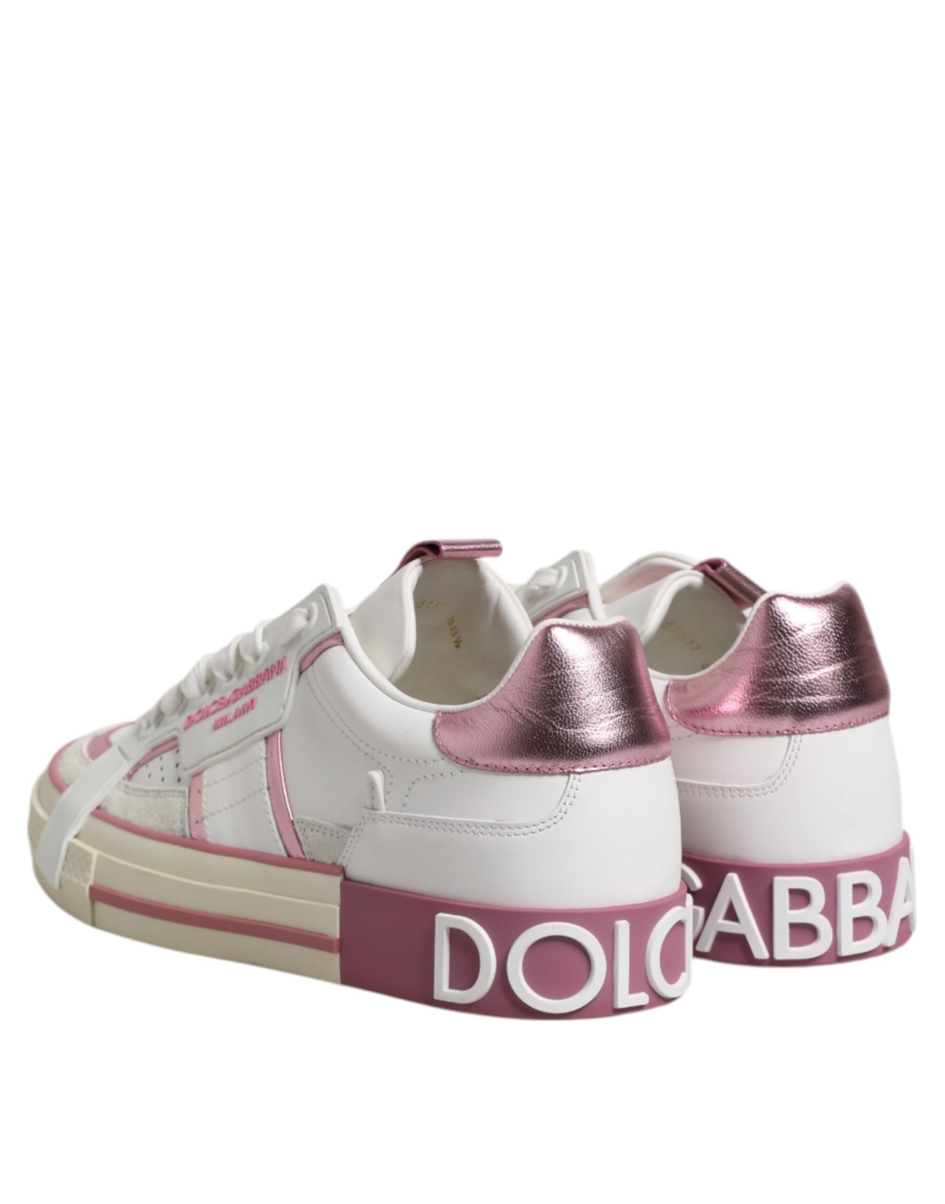 Dolce & Gabbana White Pink Leather Low Top Sneakers Shoes