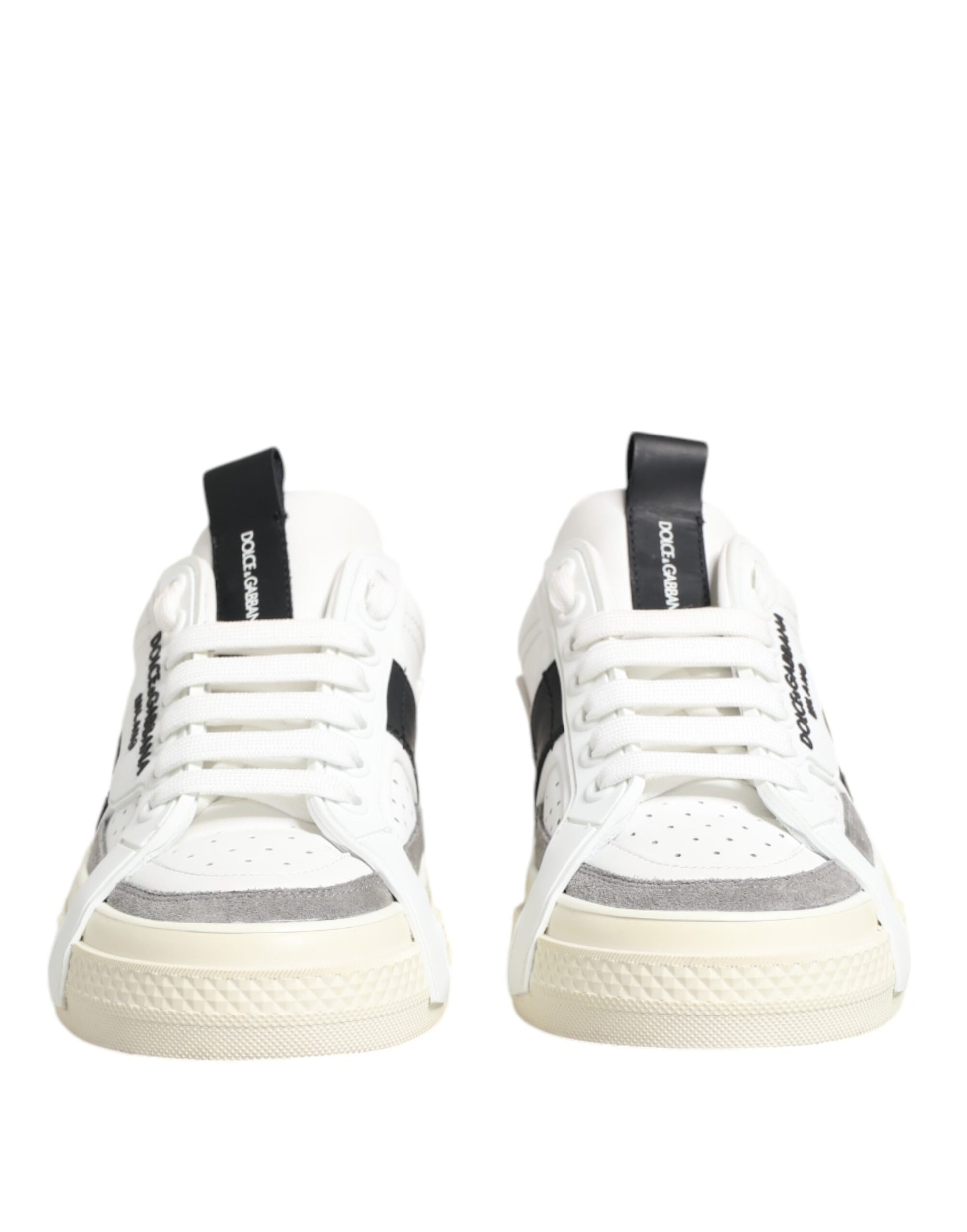 Dolce & Gabbana White Black Leather Low Top Sneakers Shoes