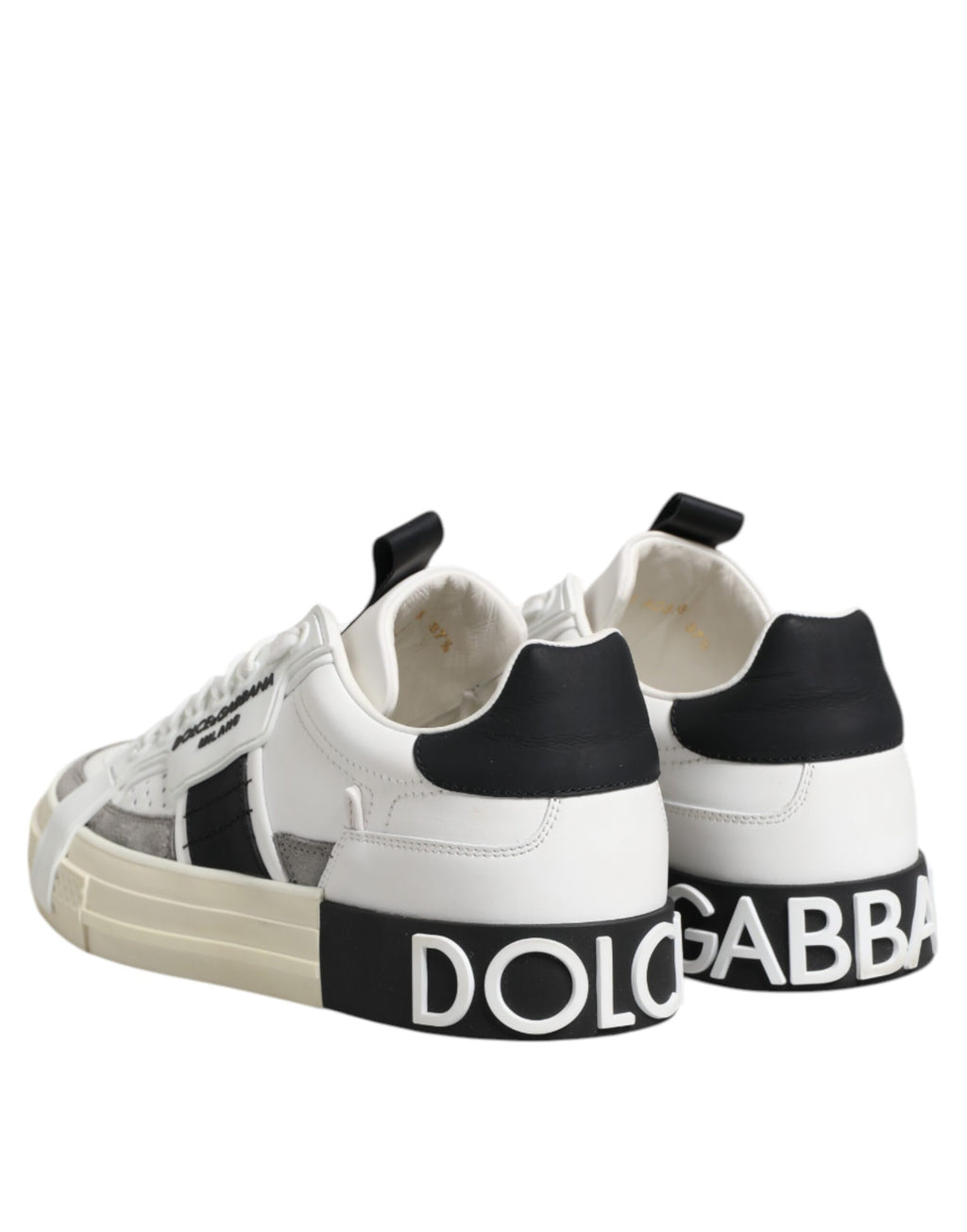 Dolce & Gabbana White Black Leather Low Top Sneakers Shoes