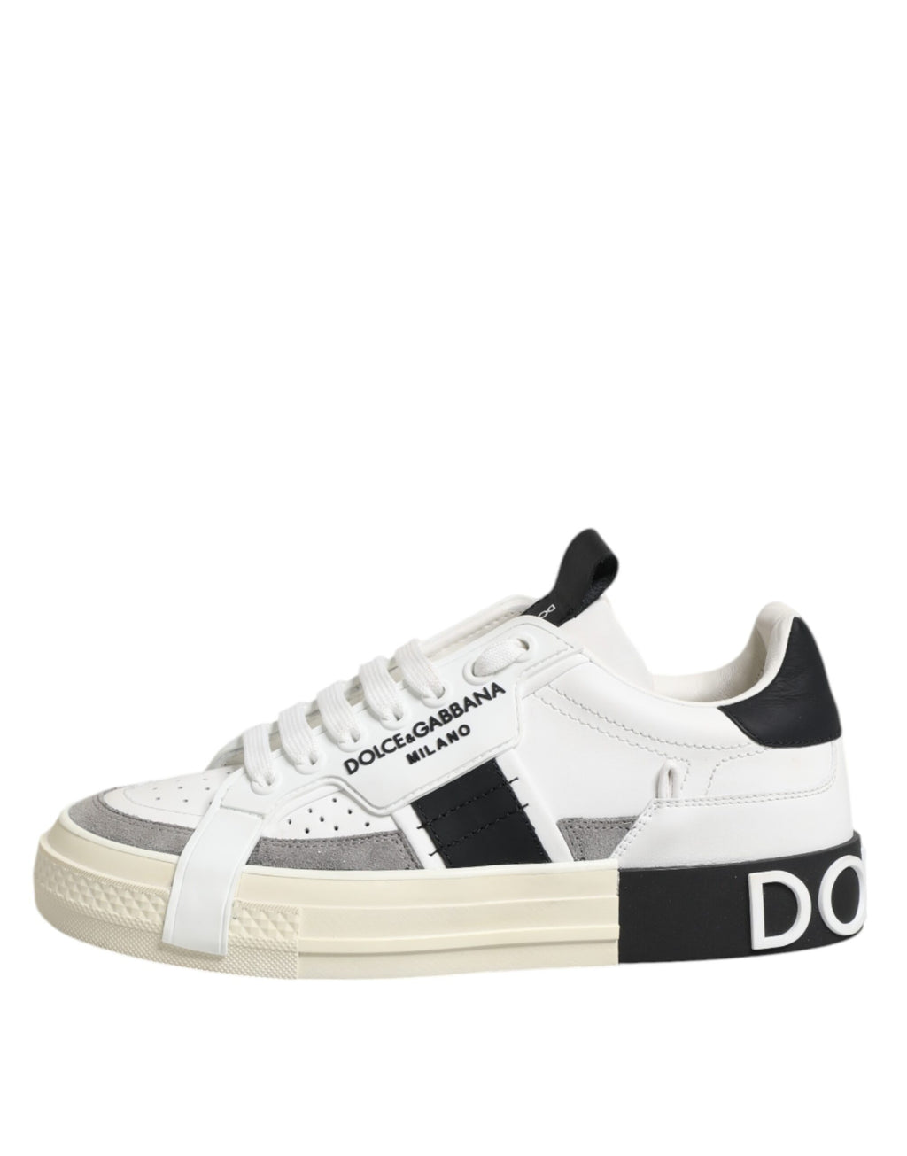 Dolce & Gabbana White Black Leather Low Top Sneakers Shoes