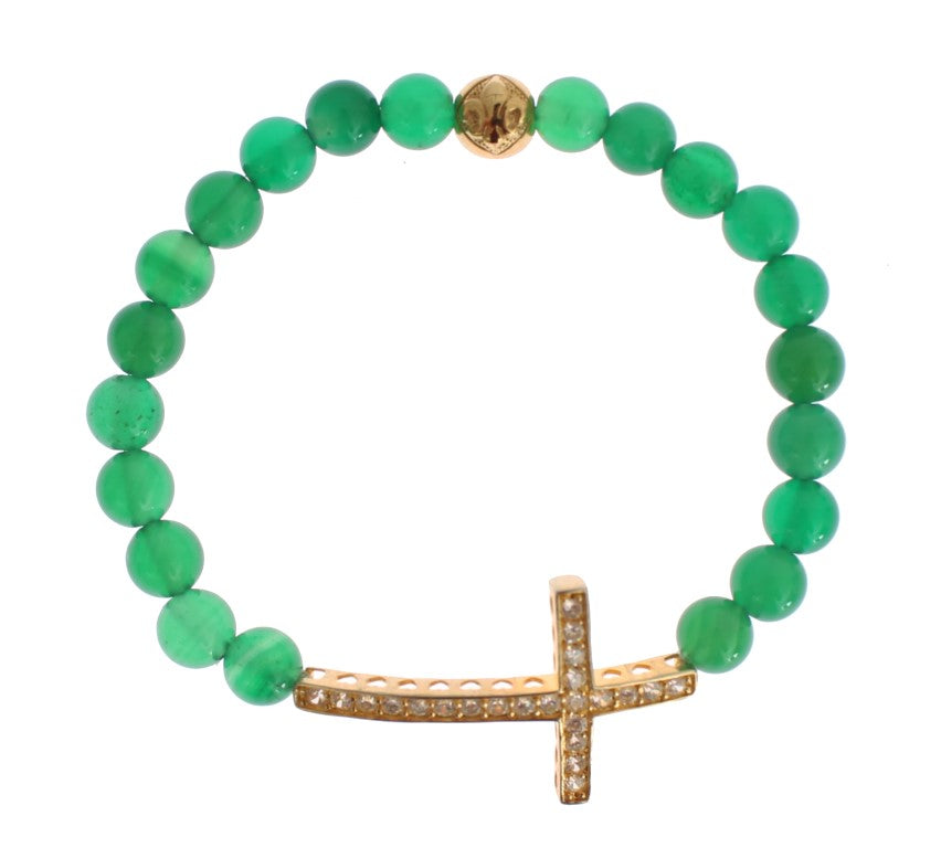 Jadestein Gold CZ Kreuz 925 Silber Armband
