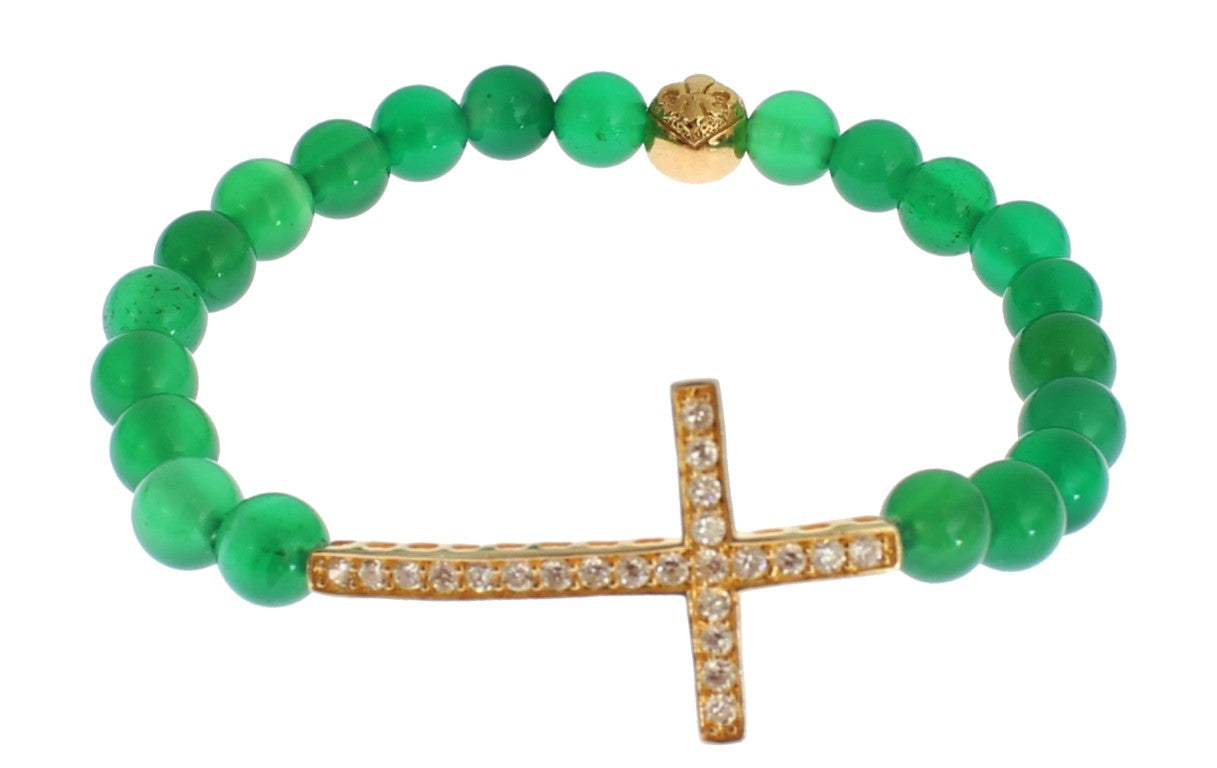 Jadestein Gold CZ Kreuz 925 Silber Armband