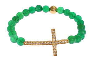 Jadestein Gold CZ Kreuz 925 Silber Armband