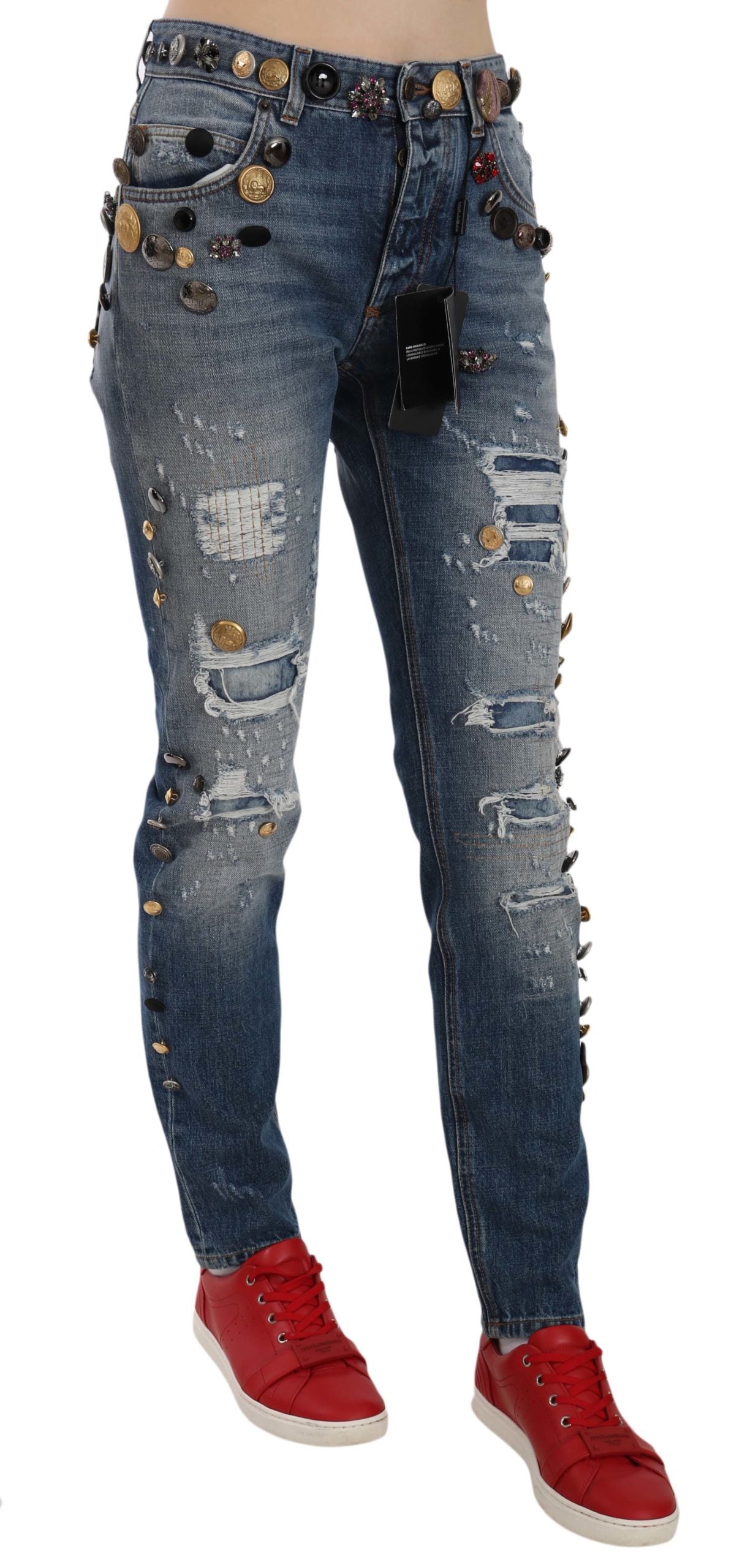 Distressed Jeans mit verzierten Knöpfen