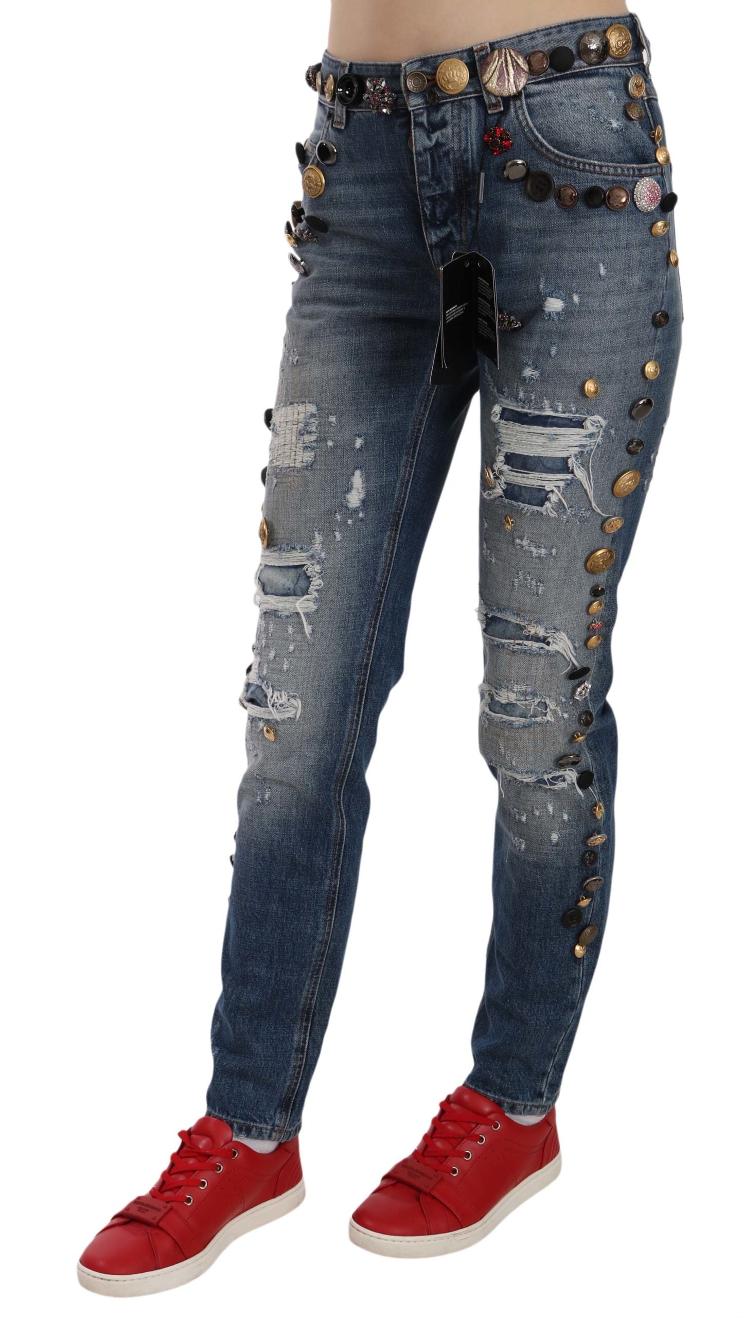 Distressed Jeans mit verzierten Knöpfen