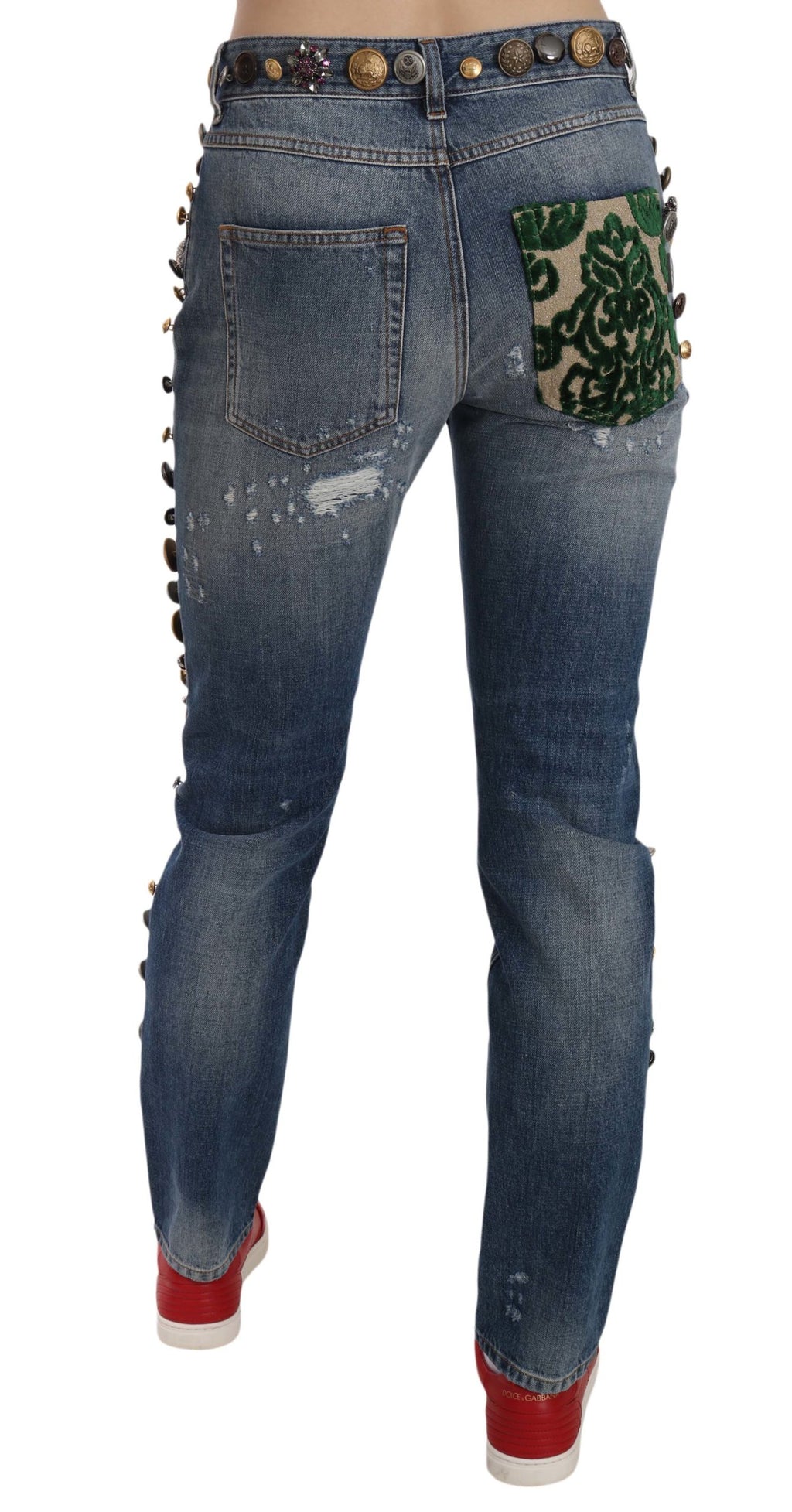 Distressed Jeans mit verzierten Knöpfen