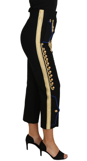 Militärische verzierte Hose Schwarz Gold Anzughose