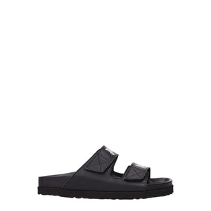 Black Leather Slippers Sandals