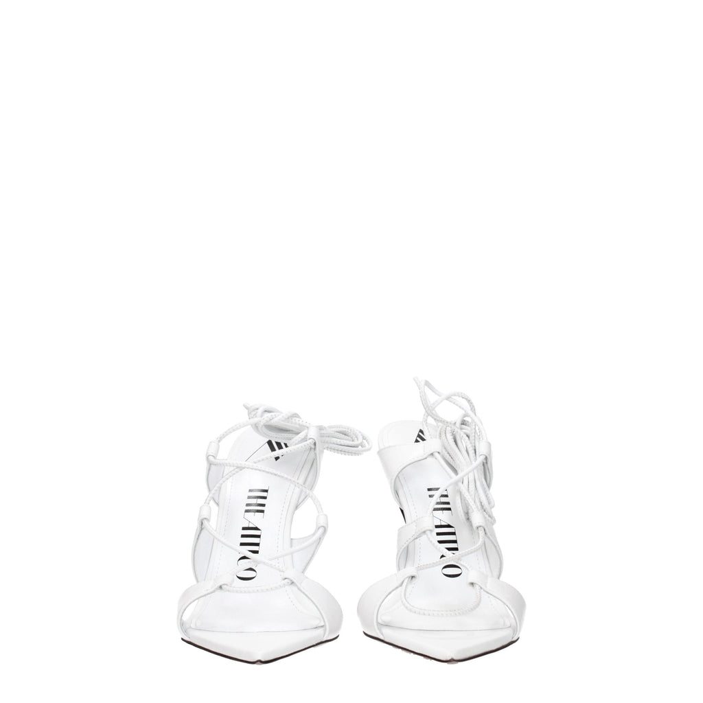 White Leather Stiletto Heels Sandals