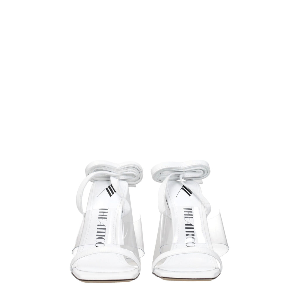 White Leather Stiletto Heels Sandals